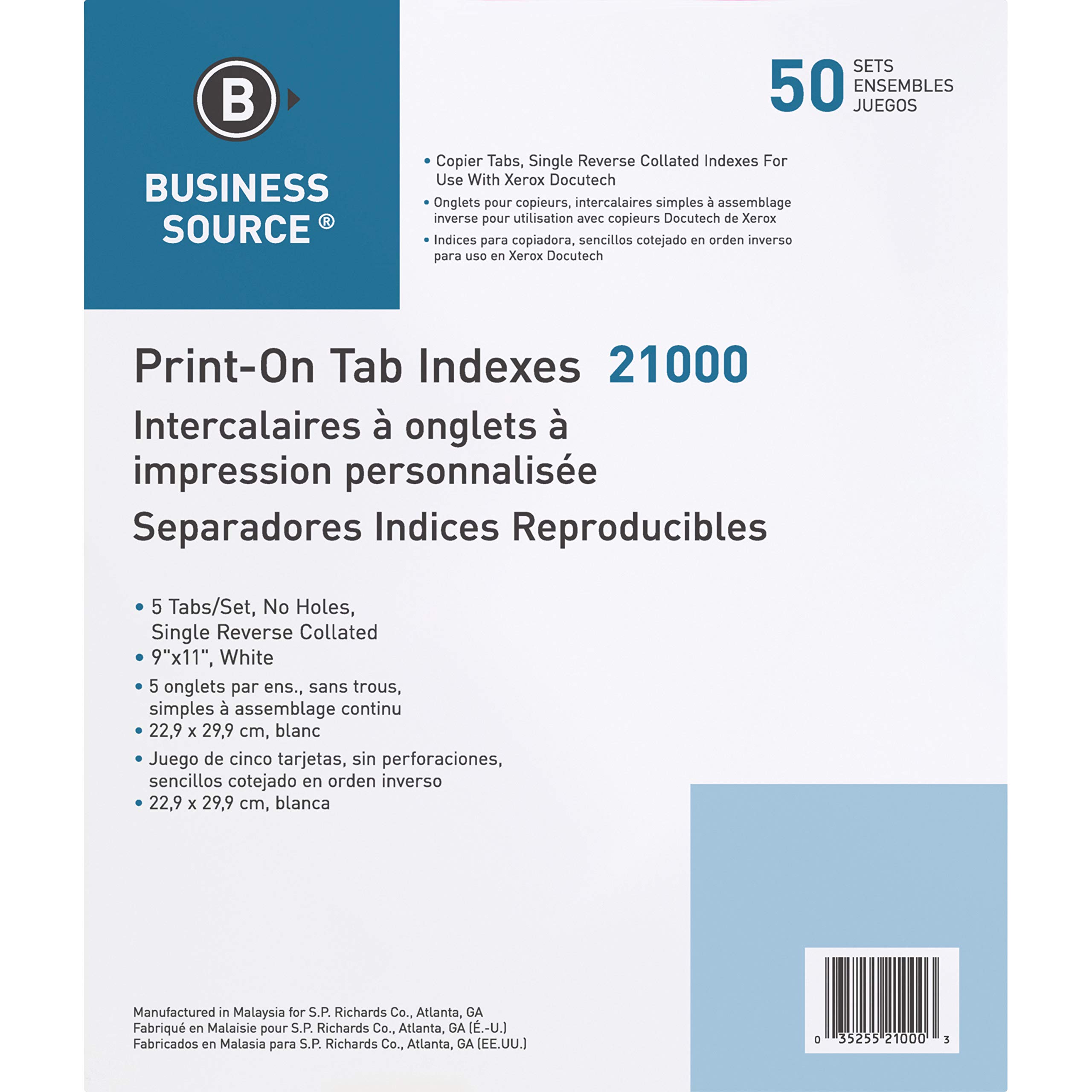 Business Source Tab Printer Economy Index Dividers - White | Office File Organizer for Documents, Reports & Filing Systems