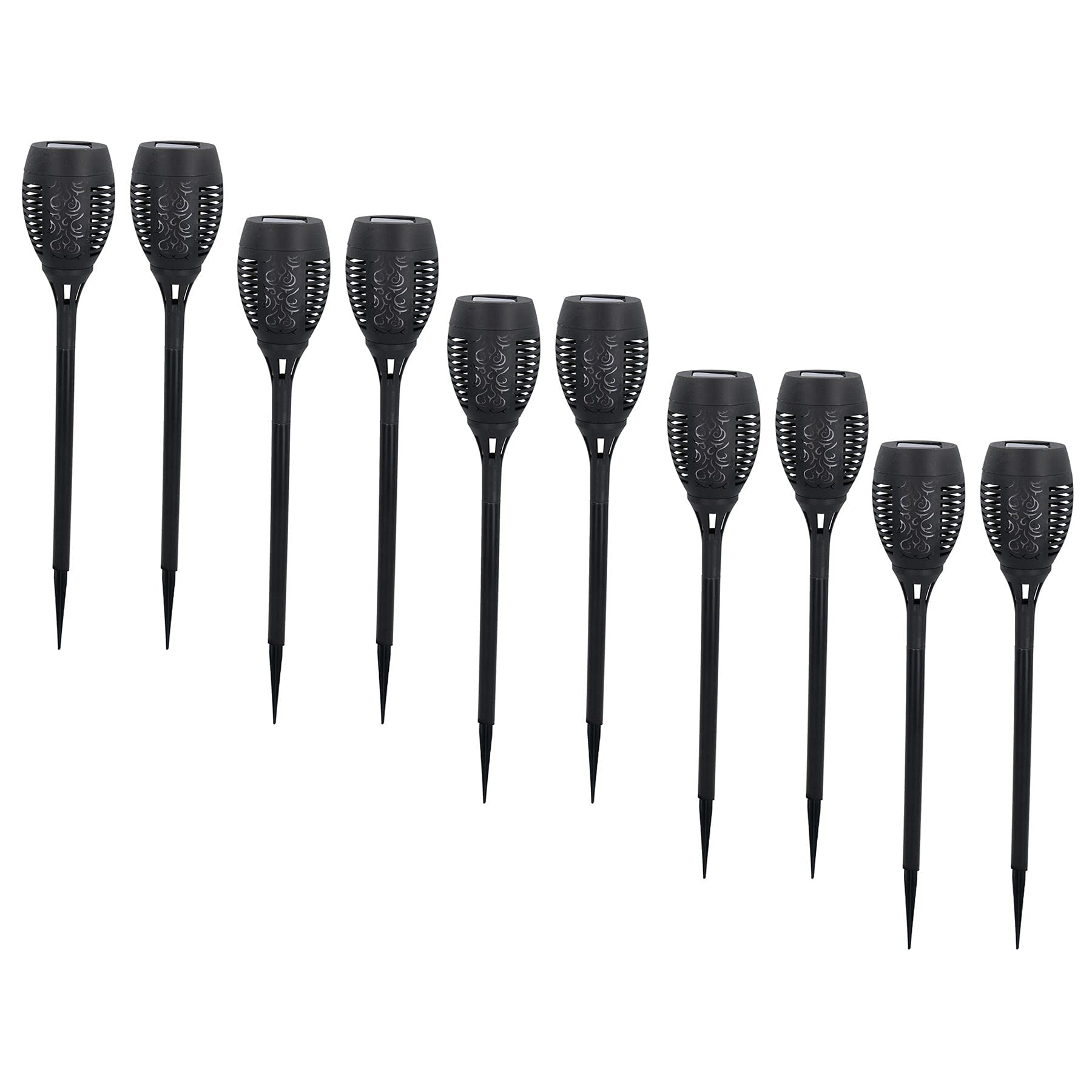 AB Tools LED Flickering Flame Solar Garden Lights - Waterproof Outdoor Torch Lights Set of 10 - Perfect for Patio, Yard, Pathway, and Landscape Decoration