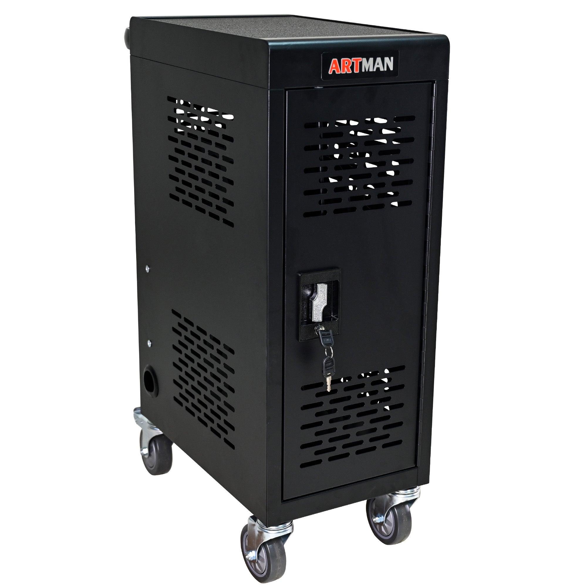 16 Compartment Locking Charging Station for Laptops & Chromebooks - Secure Black Storage Cabinet with Removable Dividers | Perfect for Schools, Offices & Tech Labs