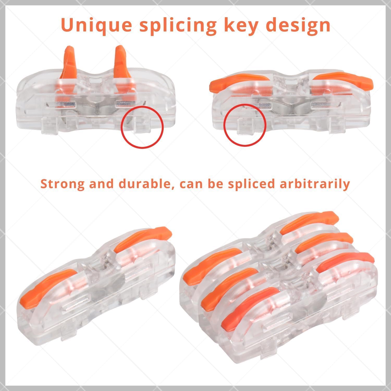 25-Pack DIY Transparent Orange Handle Lever Wire Connectors - 1 Conductor Quick Connect Terminals for Home Electrical Projects, Automotive Wiring & Appliance Repairs