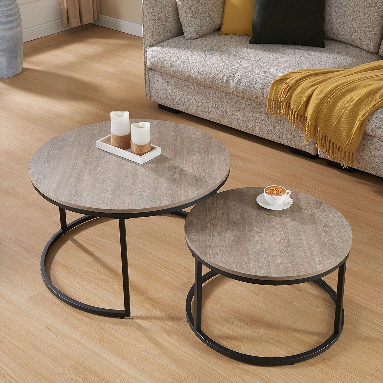 ECHO 800 Nested Coffee Table Set - Solid Oak Wood Modern Living Room Furniture - Perfect for Small Spaces, Apartments & Home Decor