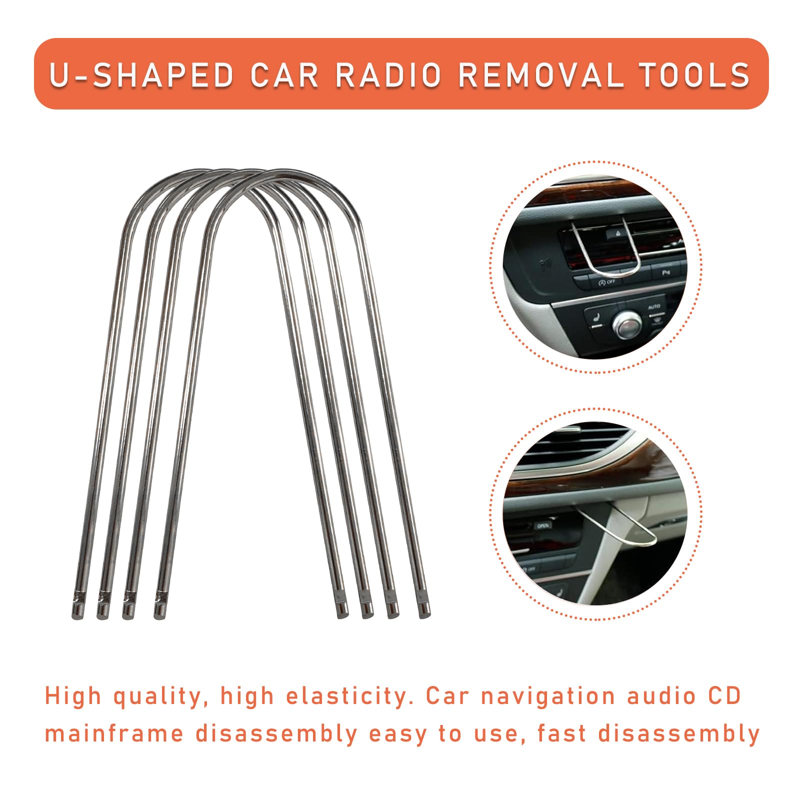 4-Piece Car Radio Removal Pry Tool Kit - U-Shaped Stainless Steel Auto Stereo Release Tools for Most Vehicles | Universal Dash Audio Disassembly | Perfect for DIY Car Stereo Installation & Repair