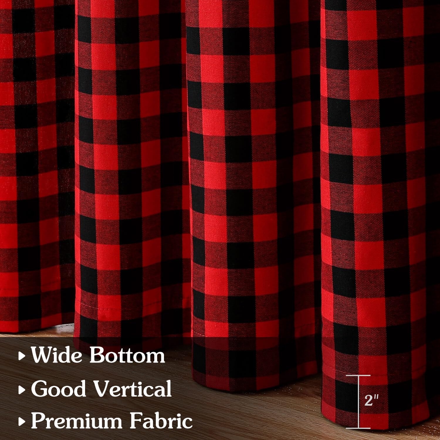 WUBODTI Red and Black Buffalo Plaid Curtains 63 Inch Length - 2 Panels Room Darkening Checkered Gingham Window Drapes for Farmhouse, Bedroom & Kitchen - Perfect for Holiday Decor, Christmas, Winter & Cozy Home Styling