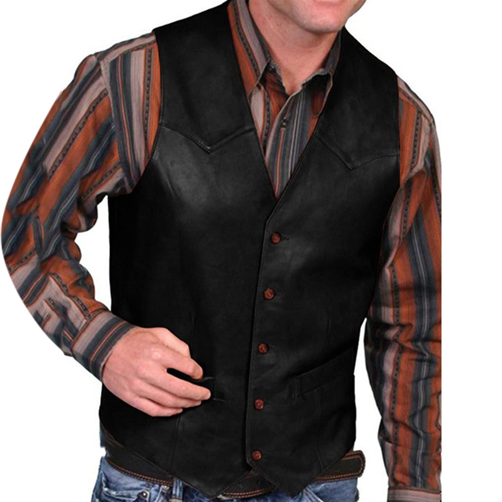 MOOKO Men's Retro Cowboy Faux Leather Vest - Western Style Sleeveless Jacket for Casual & Formal Wear - Perfect for Rodeo, Halloween Costume, and Vintage Fashion Outfits