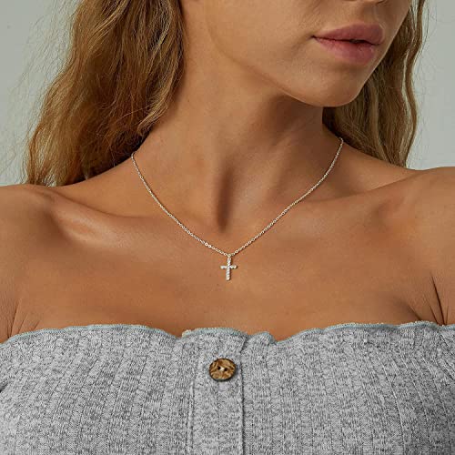 3-cz small silver cross necklace