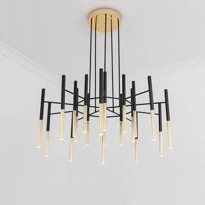 Modern Metal Tubular Chandelier - Industrial Style Ceiling Light Fixture for Dining Room, Living Room & Bedroom - Elegant Lighting Solution for Home Decor