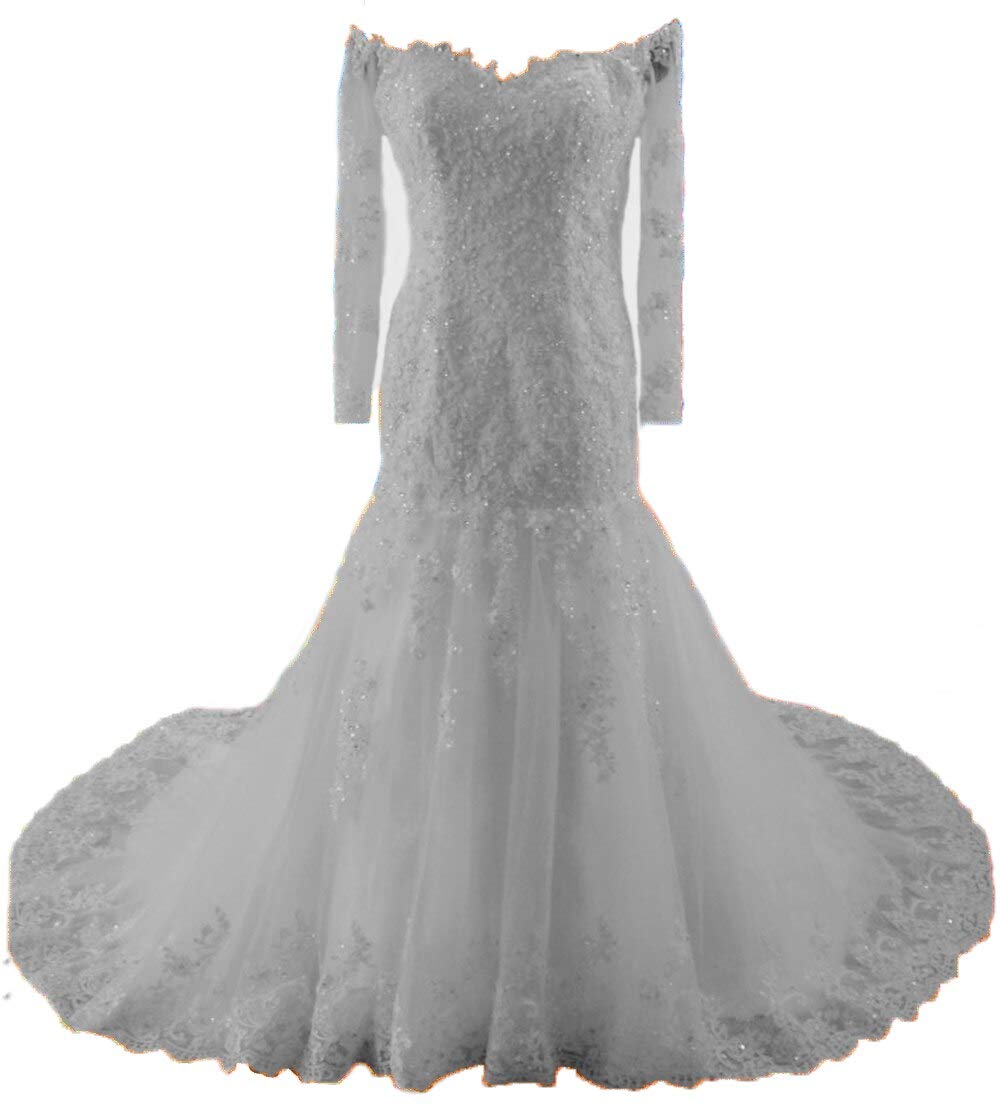 Elegant Plus Size Long Sleeve Mermaid Wedding Dress with Lace Detailing - Perfect for Bridal Ceremonies, Beach Weddings & Formal Events