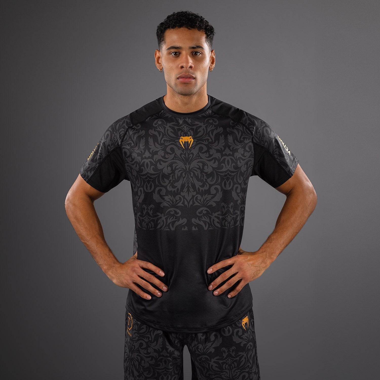 Venum x Topuria Unmatched Edition Dry Tech Shirt - Black/Gold - MMA Training & Fitness Workout Shirt for Men - Moisture Wicking & Breathable Performance Top