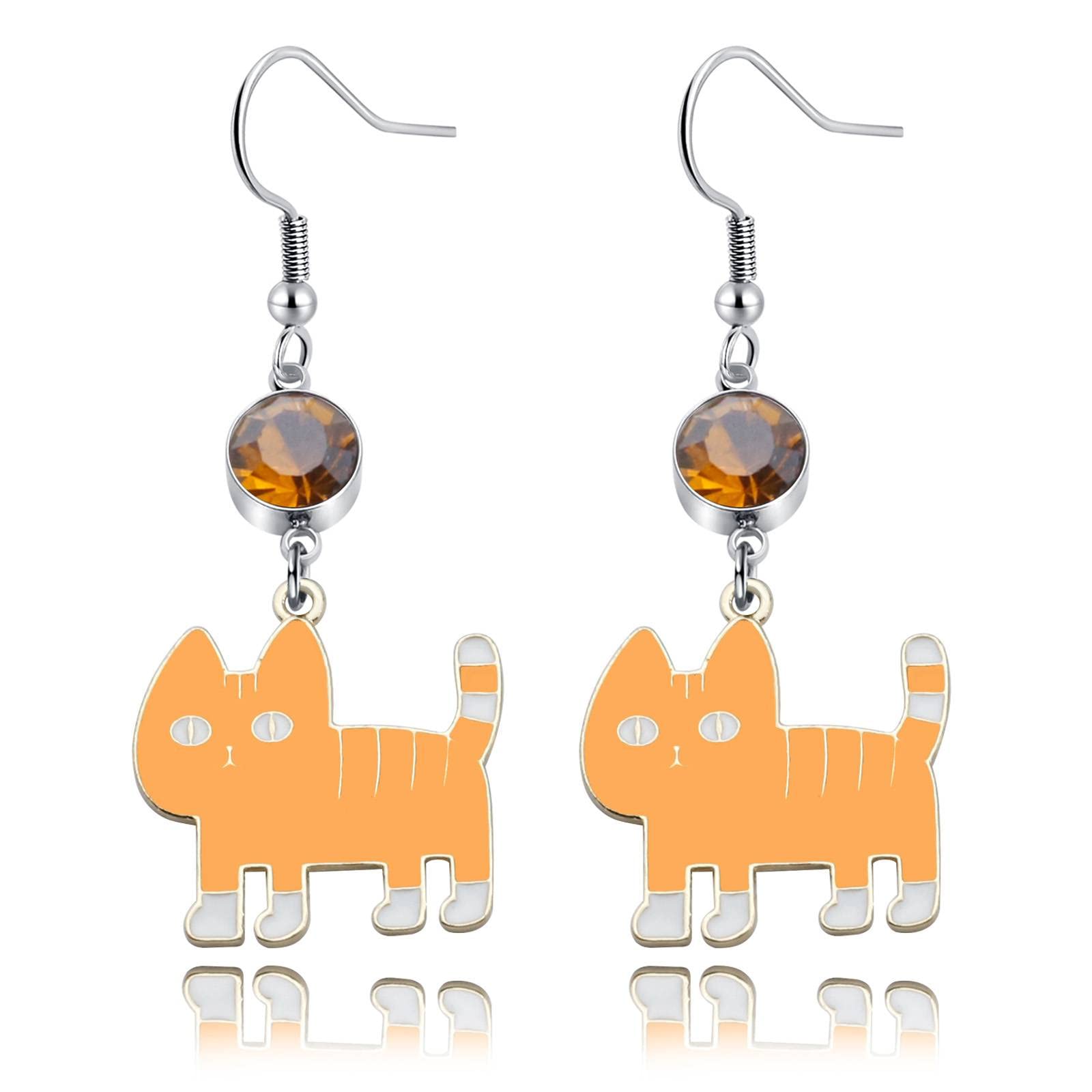 Cat Earrings with Birthstone - Sterling Silver Animal Jewelry Gift for Women & Girls - Perfect for Cat Lovers & Pet Owners - Birthday, Anniversary & Everyday Wear