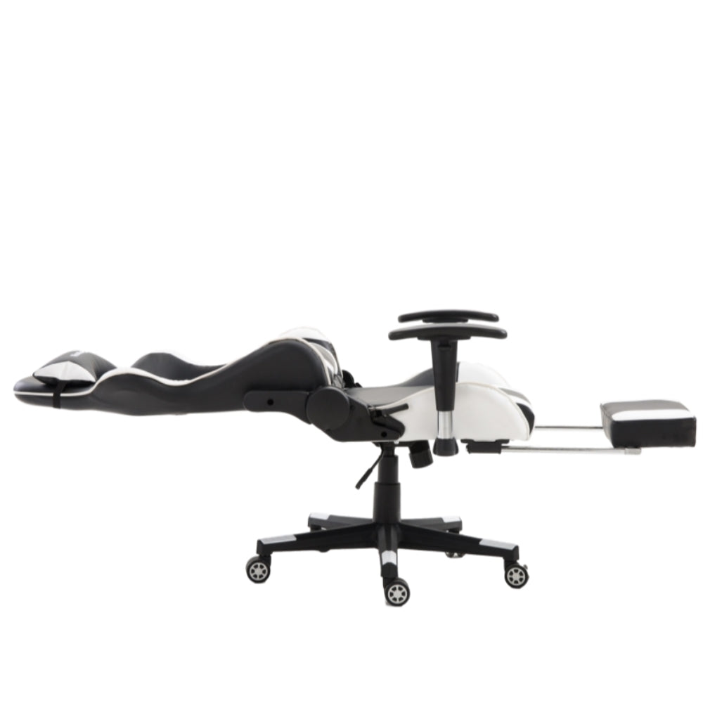 FOOTREST SERIES 9026 Ergonomic Gaming Chair with Adjustable Height - Black & White for PC, Office, and Home Gaming Setup