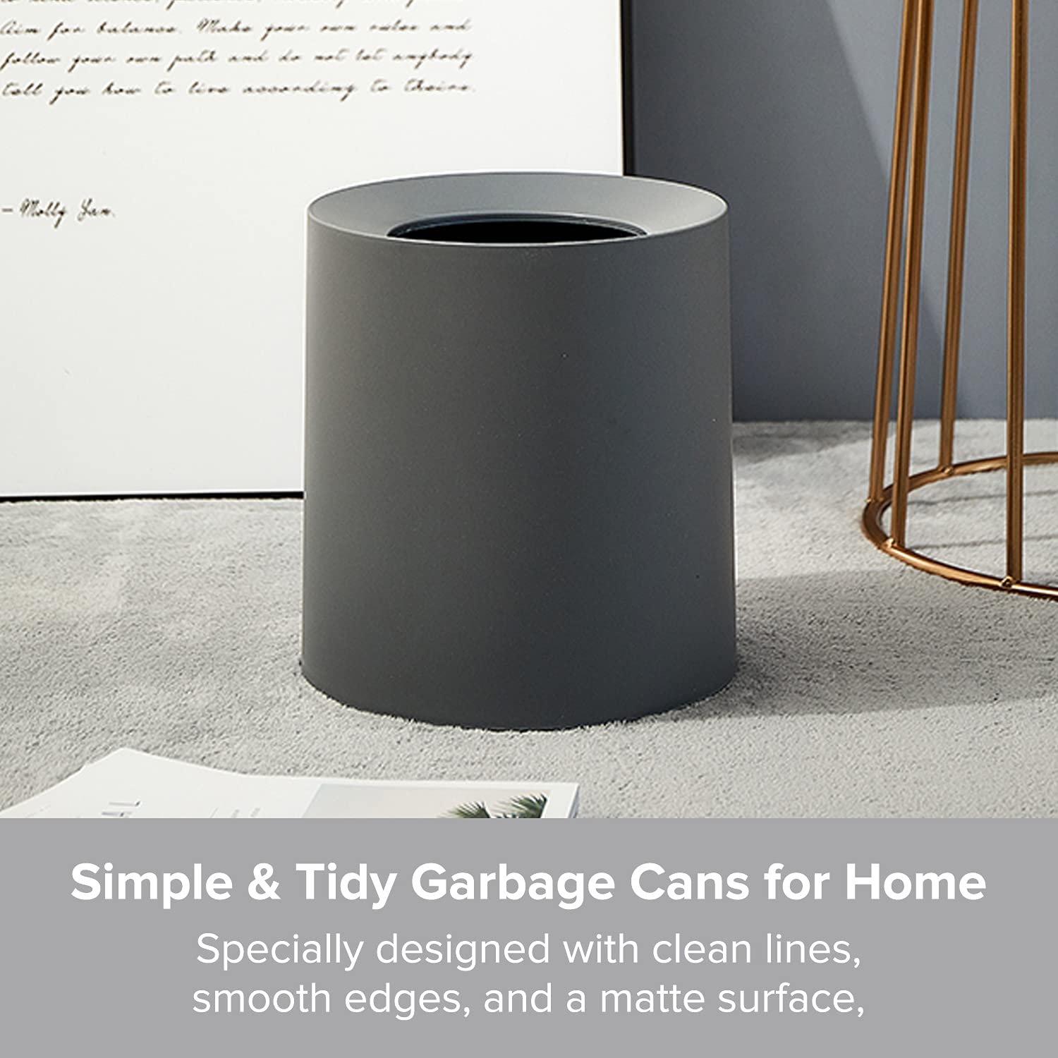 Modern Round Waste Basket - 3.2Gal/12L Open Top Trash Can with Removable Plastic Bin - White Garbage Can Hides Liner Bags - Perfect for Bathroom, Kitchen & Office Use - Minimalist Home & Office Decor Solution