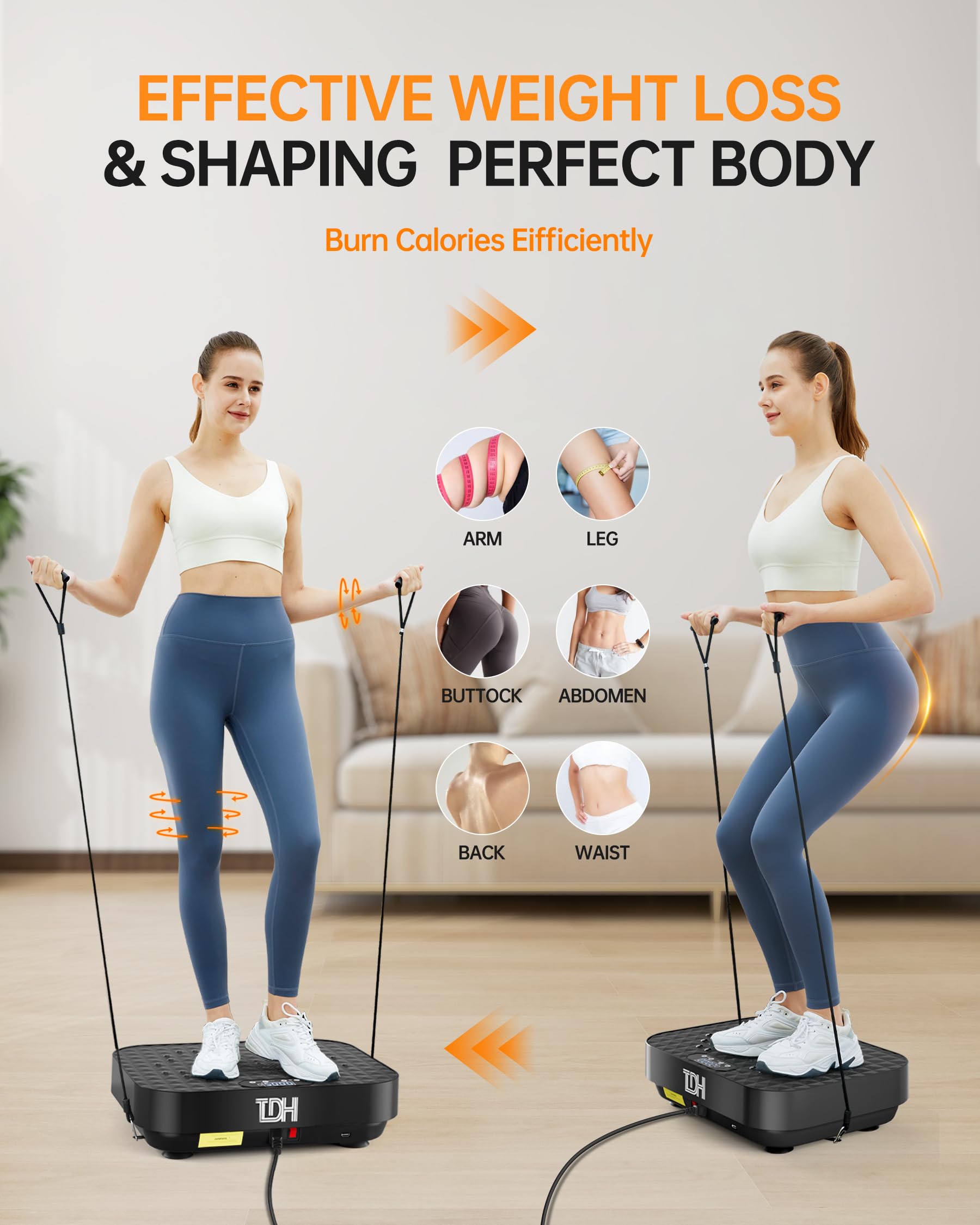 TDH Vibration Plate Exercise Machine for Weight Loss & Body Toning - Power Plate Vibration Platform with Resistance Bands for Home Gym Workouts, Lymphatic Drainage & Muscle Recovery - Perfect for Home Fitness, Rehabilitation & Full-Body Workouts