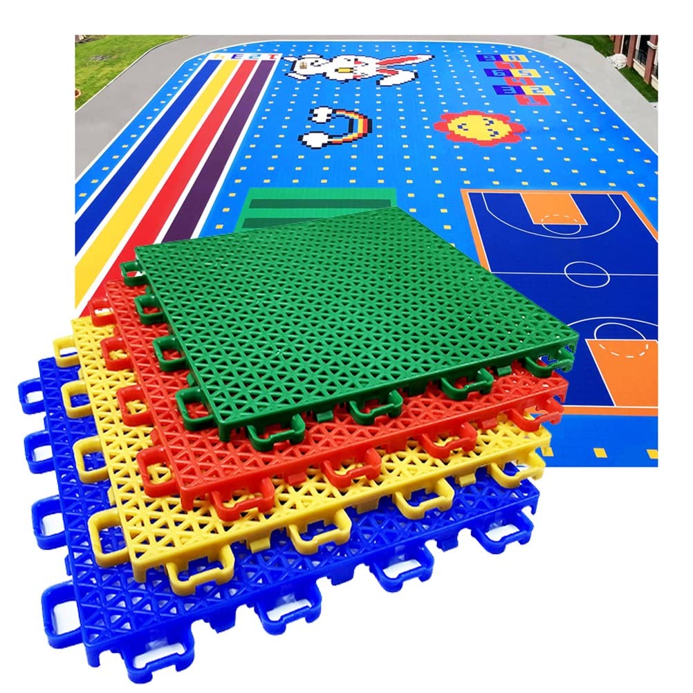25CM Modular Interlocking Sports Floor Tiles - Outdoor Weatherproof Flooring with Drain Holes for Playground, Gym, and Sports Courts - Perfect for Kindergarten, Backyard, and Athletic Training Areas
