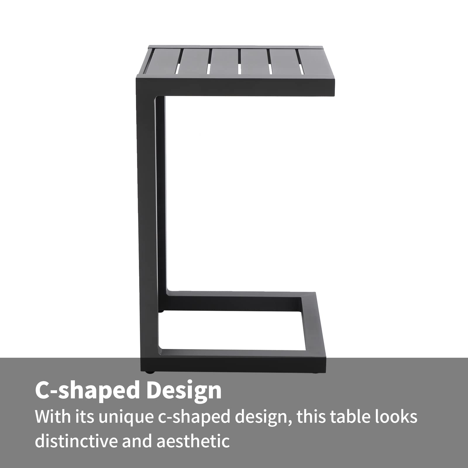 **Outdoor Aluminum C-Shaped End Table - Weather-Resistant Patio Side Table for Sofa Set, Grey Frame - Perfect for Garden, Balcony & Poolside Relaxation**