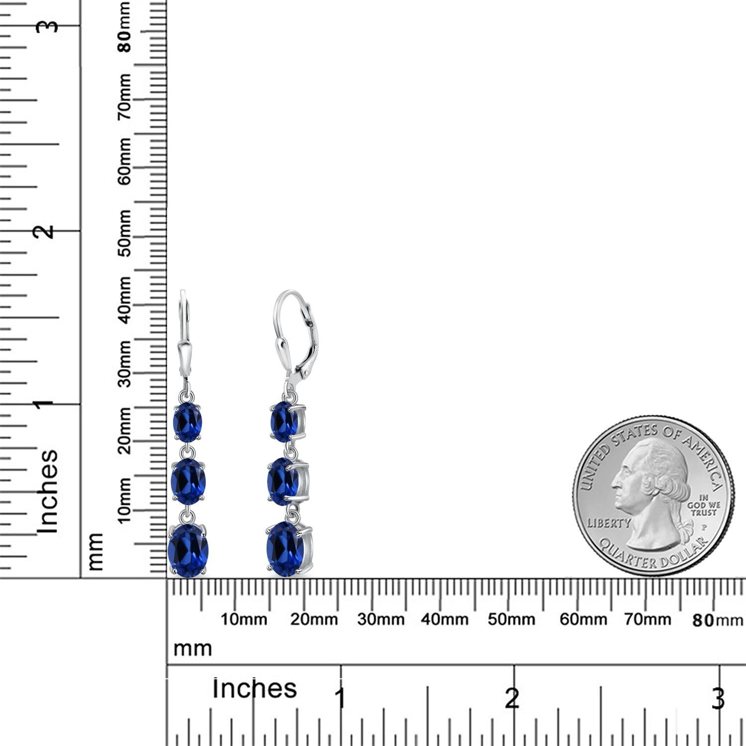 Gem Stone King 3-Stone Leverback Drop Dangle Earrings for Women - 925 Sterling Silver Birthstone Jewelry | Oval 8x6mm, 7x5mm & 6x4mm Gemstones | Elegant Gift for Mom, Wife, Her | Perfect for Weddings, Anniversaries & Special Occasions