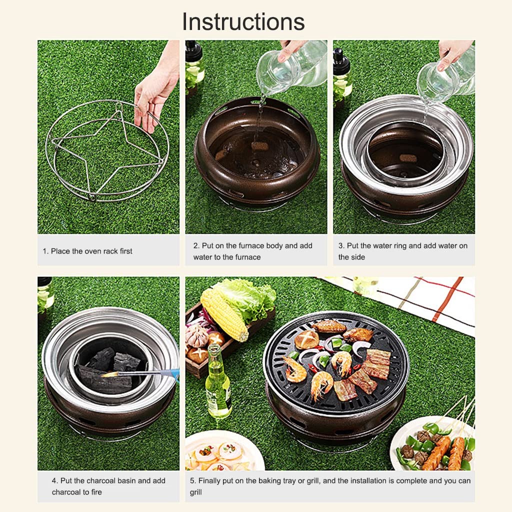 Primst Multifunctional Charcoal BBQ Grill - Portable Korean Tabletop Smoker for Camping, Backyard & Indoor Use | Household Stainless Steel Grill Stove (Set B) - Perfect for Outdoor Picnics, Tailgating & Family Gatherings