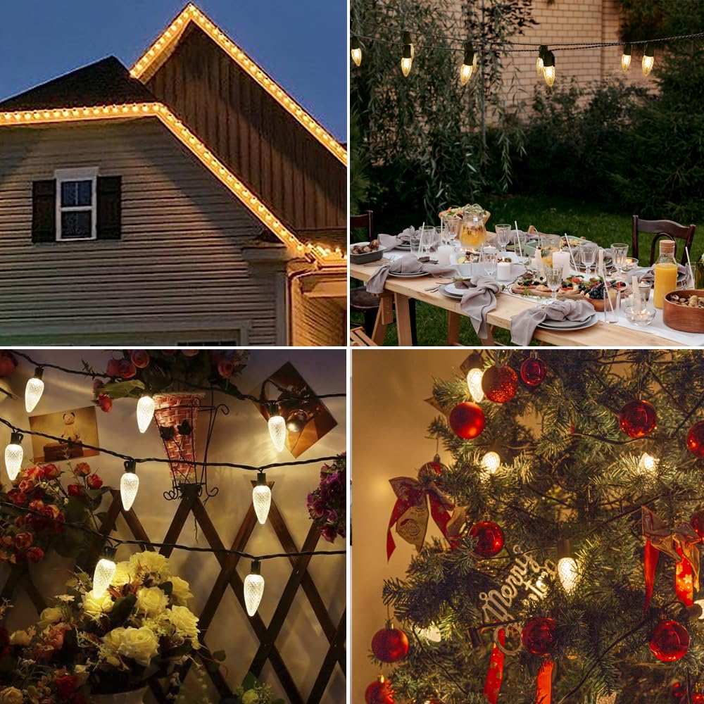 25 Pack Shatterproof C9 LED Christmas Lights Bulbs - Waterproof Outdoor String Lights Replacement, E17 Base, 0.7W (7W Equivalent), 2700K Warm White, 40LM - Perfect for Holiday Decorations, Porch Lighting, and Christmas Tree Illumination