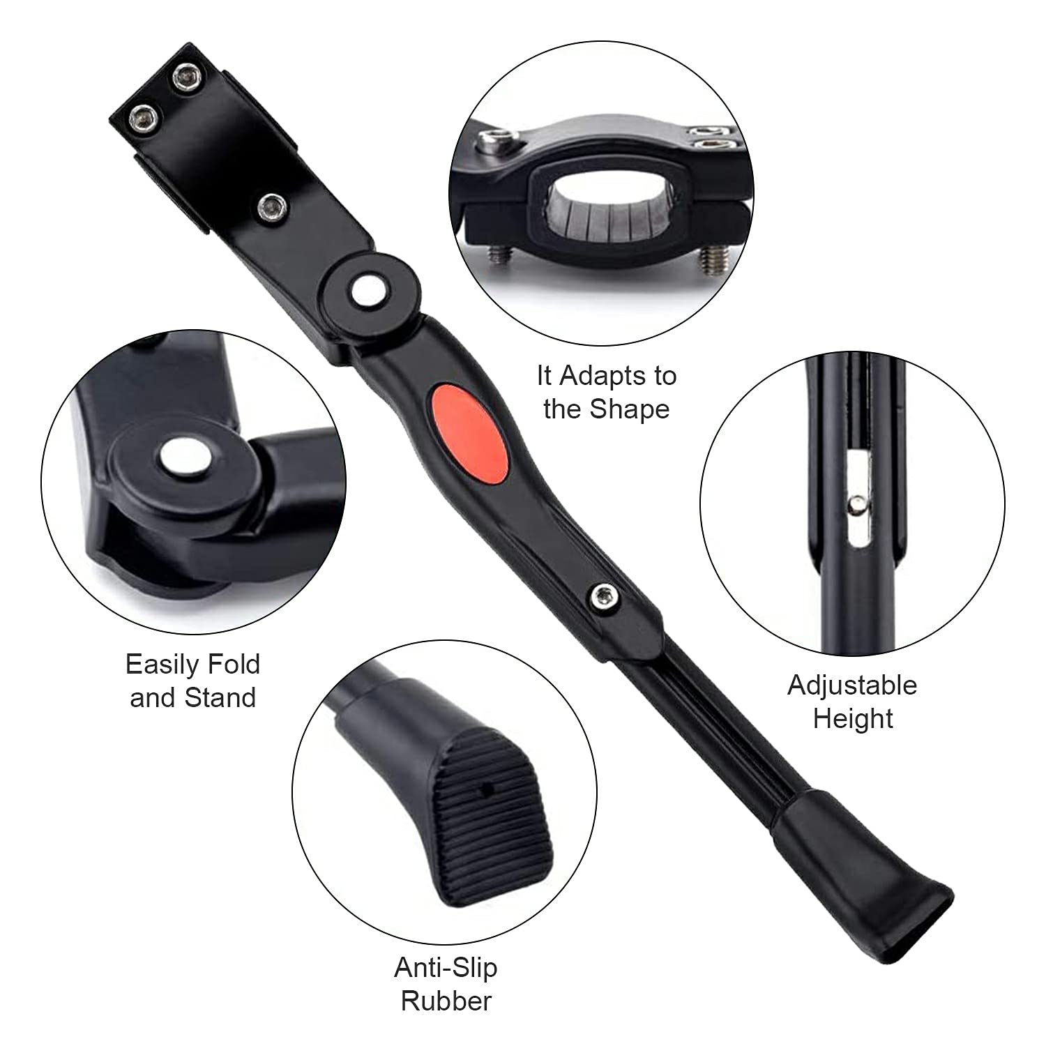 Adjustable Aluminum Bike Kickstand with Concealed Spring - Universal Side Support for 22