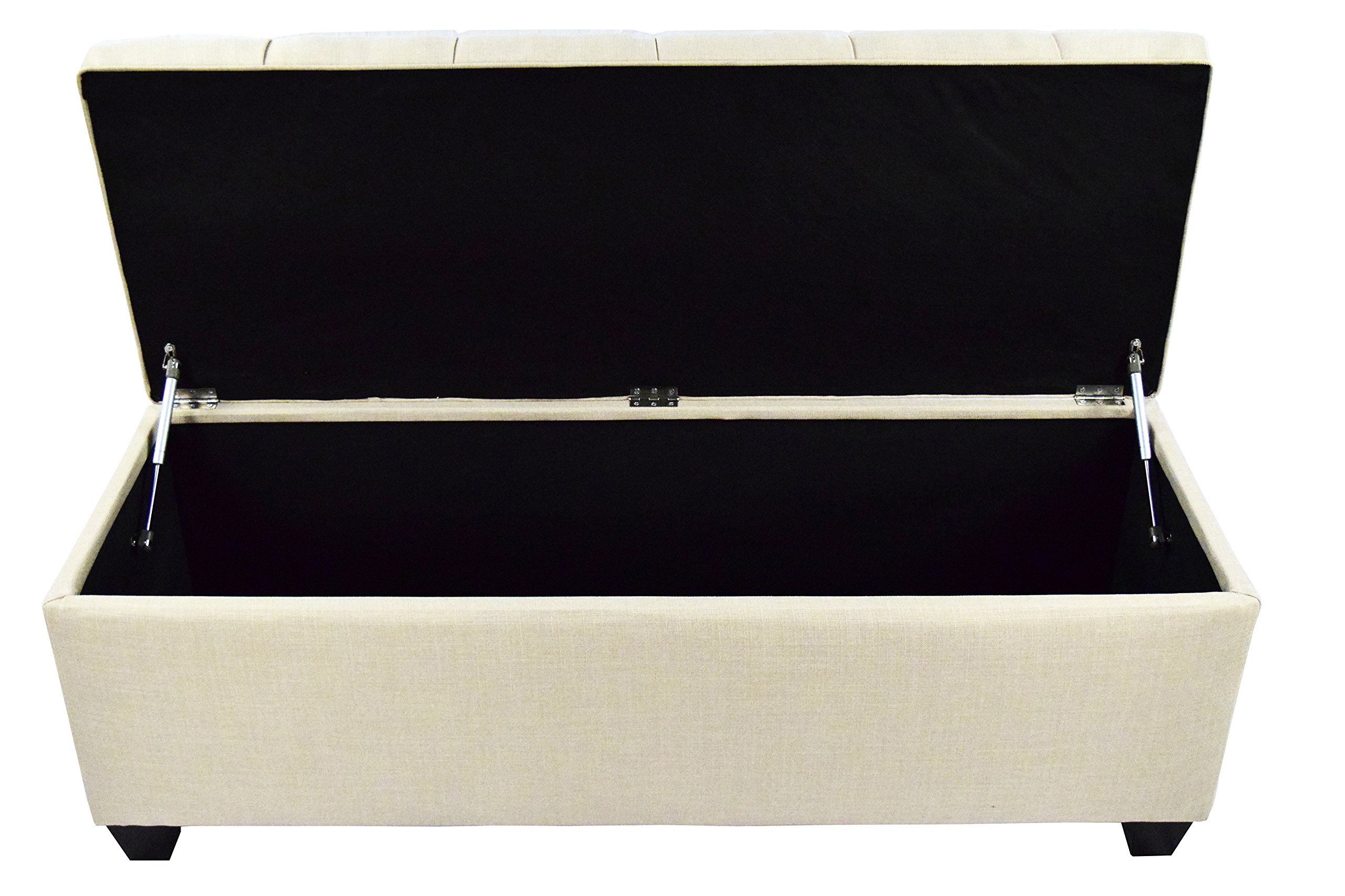 MJL Fabric Upholstered Storage Bench with Linen Compartment - Beige Bedroom Organizer for Blankets, Pillows & Seasonal Clothing | Space-Saving Ottoman Seat for Dorm, Guest Room & Apartment