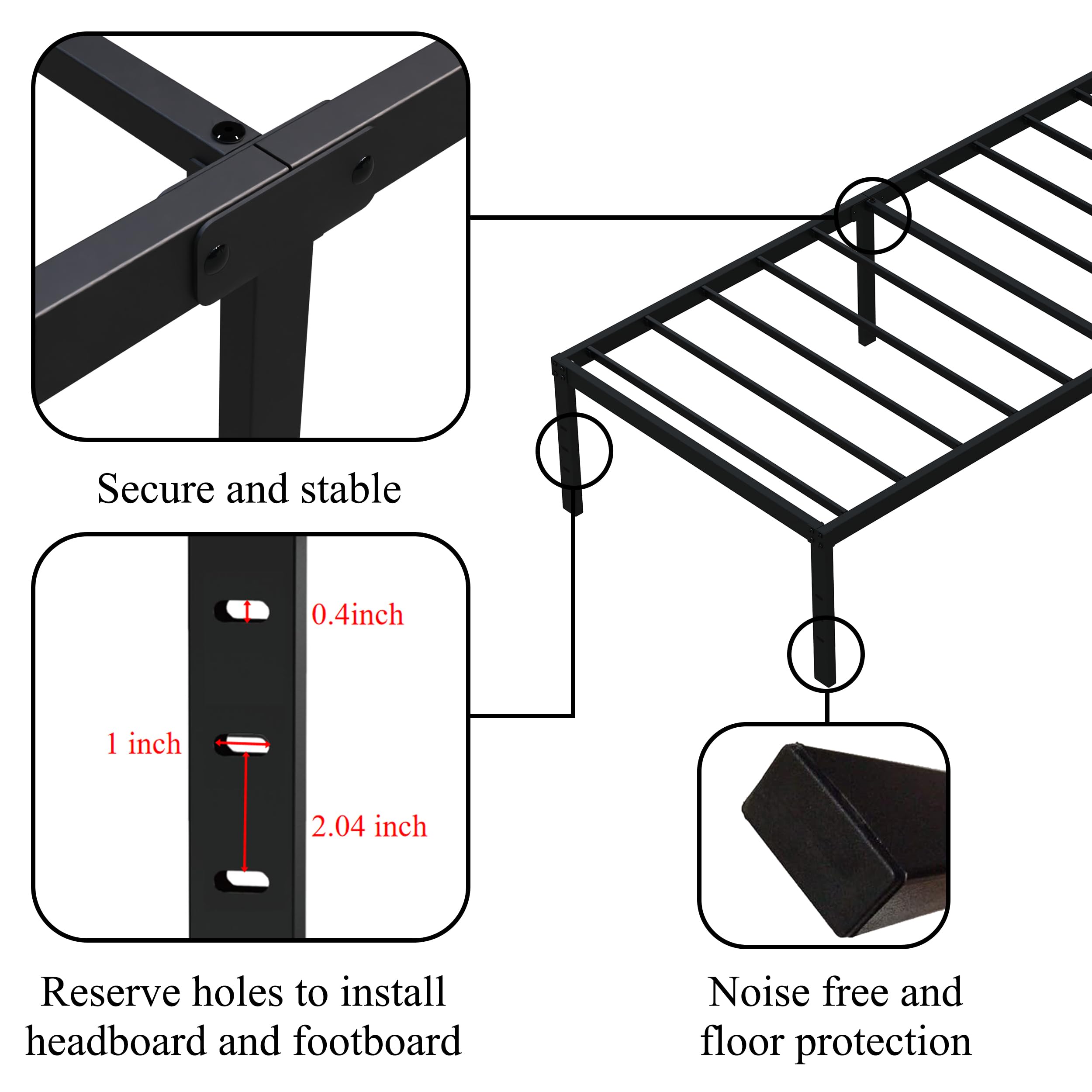 16 Inch Twin XL Bed Frame with Storage - Heavy Duty Metal Platform Bed Frame Supports 2,500 lbs - Easy Assembly Mattress Foundation in Black - Perfect for Small Spaces, Dorms & Guest Rooms