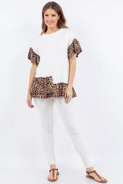 Celeste Animal Print Asymmetrical Blouse with Ruffle Sleeves for Women Plus Size | Trendy Casual & Party Wear | Perfect for Date Night, Office & Special Occasions