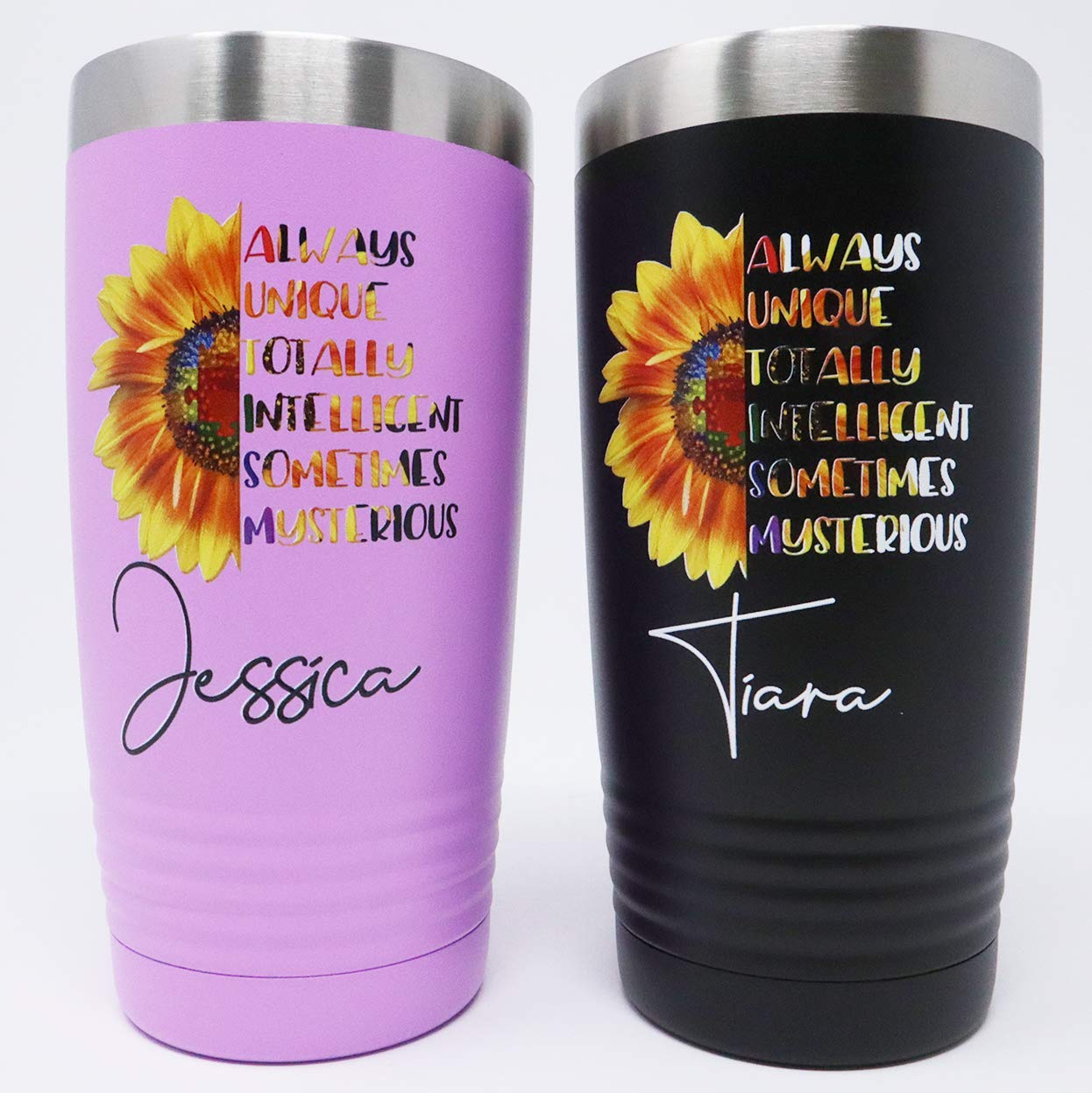 Personalized Sunflower Autism Awareness 20 oz Insulated Tumbler Cup - Perfect for Hot & Cold Drinks, School, Work, and Outdoor Activities