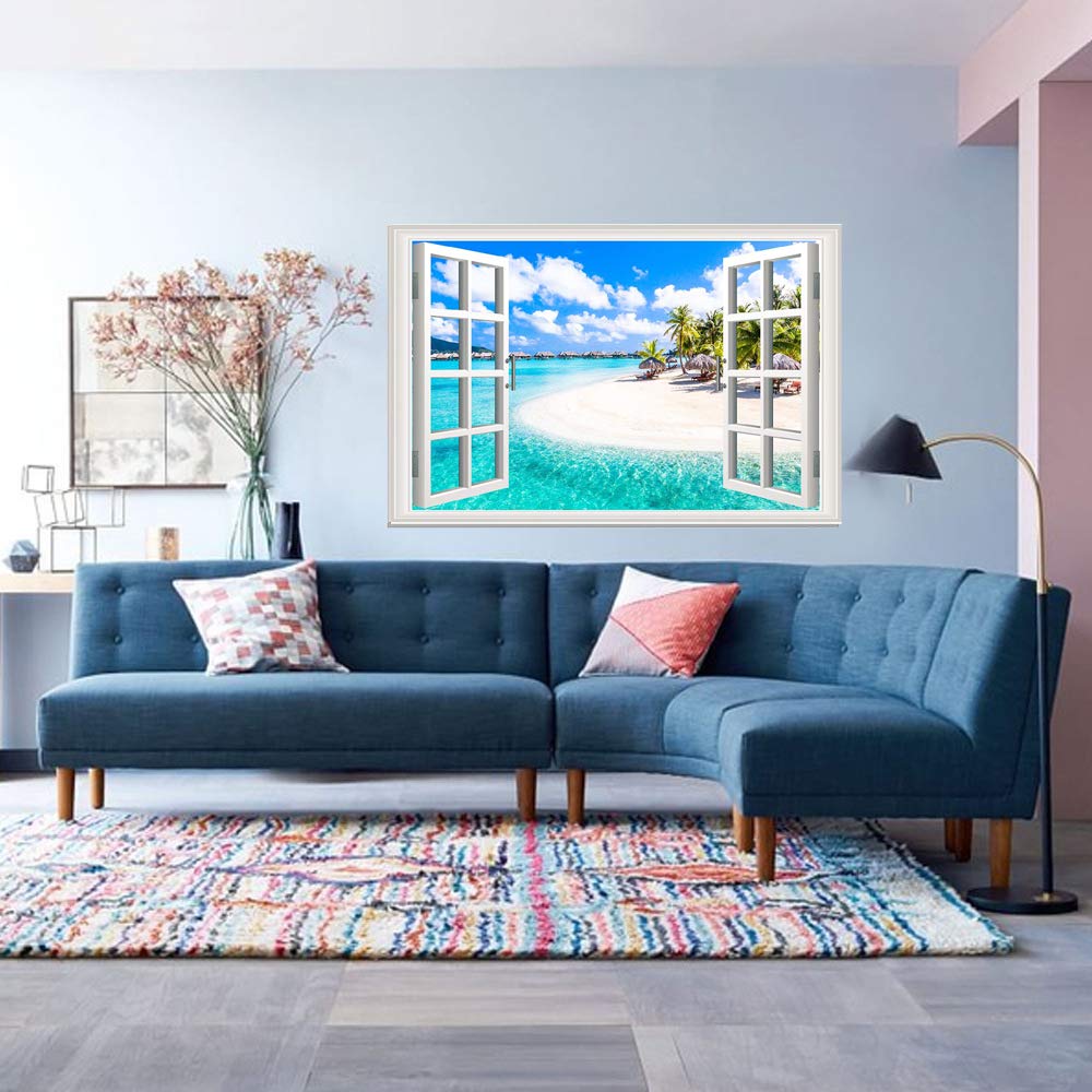 ZENDA 3D Blue Sea Beach Wall Art - Ocean Wave Canvas Painting for Living Room Decor - Framed & Ready to Hang - Perfect for Coastal, Nautical & Beach House Themes