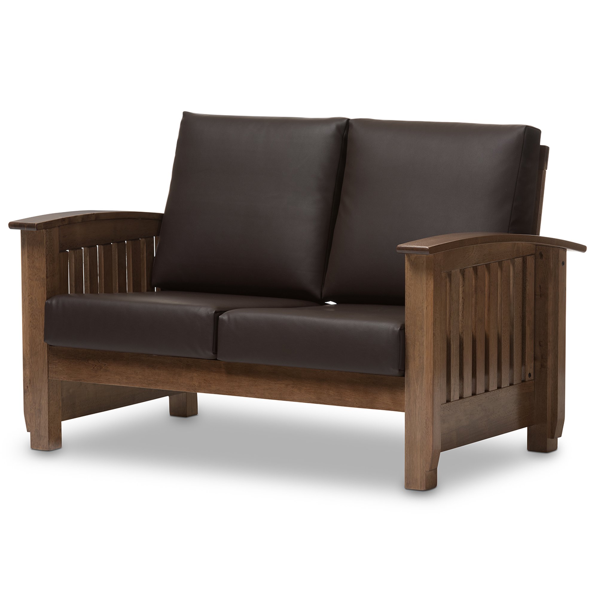 Baxton Studio 424-6901-AMZ Modern Brown Leather Love Seat Sofa for Living Room, Small Space & Apartment - Comfortable Two-Seater Couch with Sturdy Frame