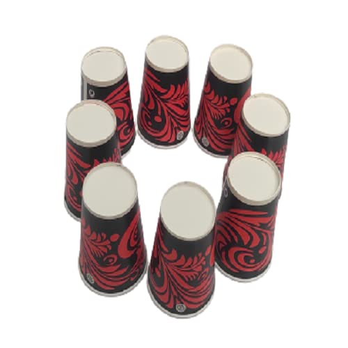 Disposable Printed Paper Cups for Water, Cold Drinks, Juice & Tea - 250ml (50 Pack) - Red & Black Design - Perfect for Parties, Events, and Office Use