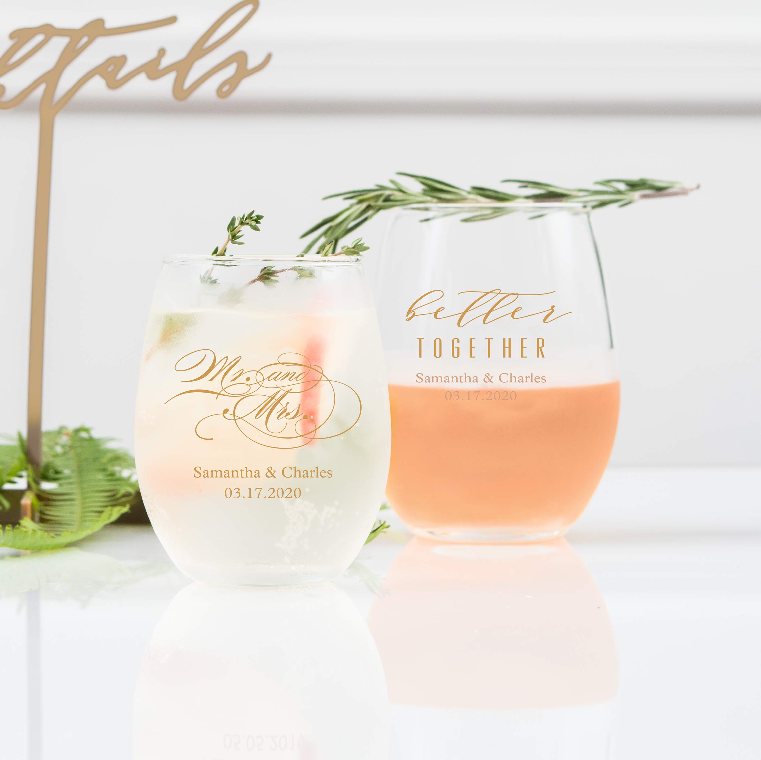 Personalized Stemless Wine Glasses 9oz (132 Pack) - Custom Wedding Favors, Bridal Shower Gifts & Party Drinkware for Celebrations