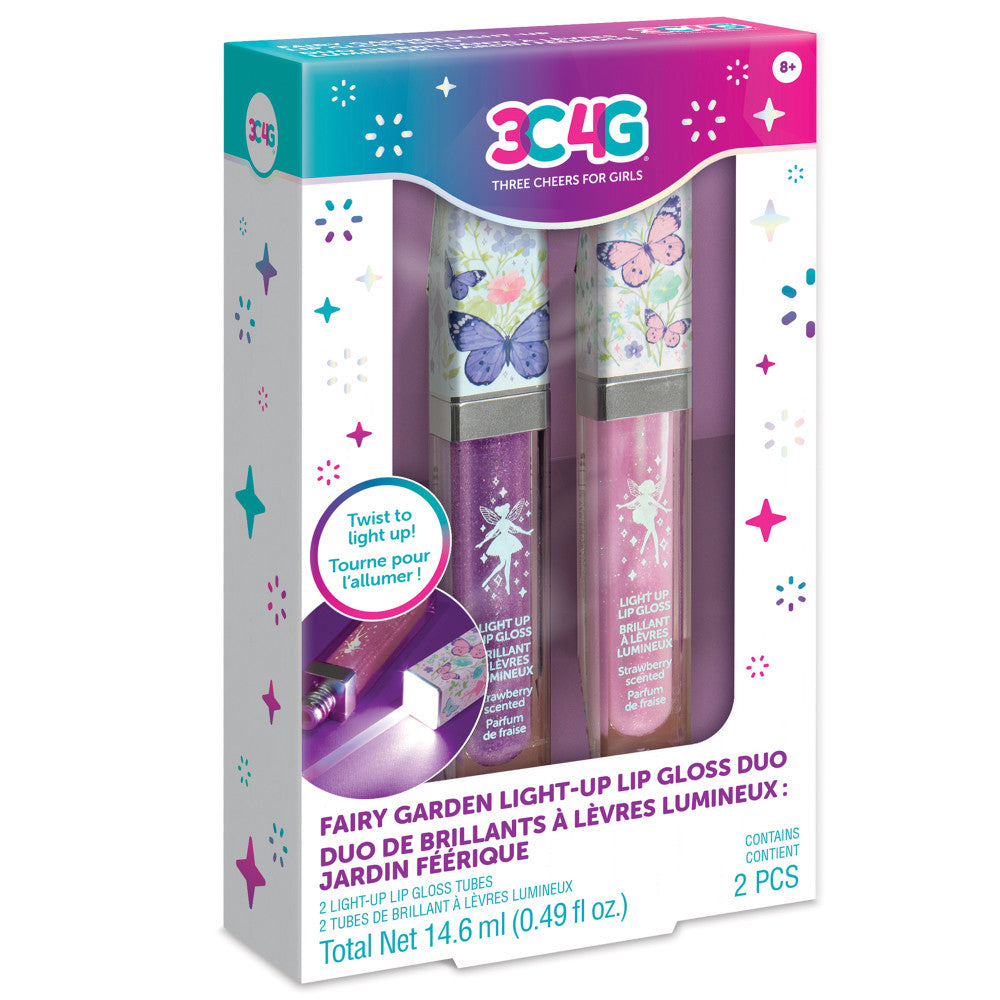 3C4G Fairy Garden Light Up Lip Gloss Duo - Pink & Lavender Shimmer Gloss Set for Parties, Date Night & Special Occasions