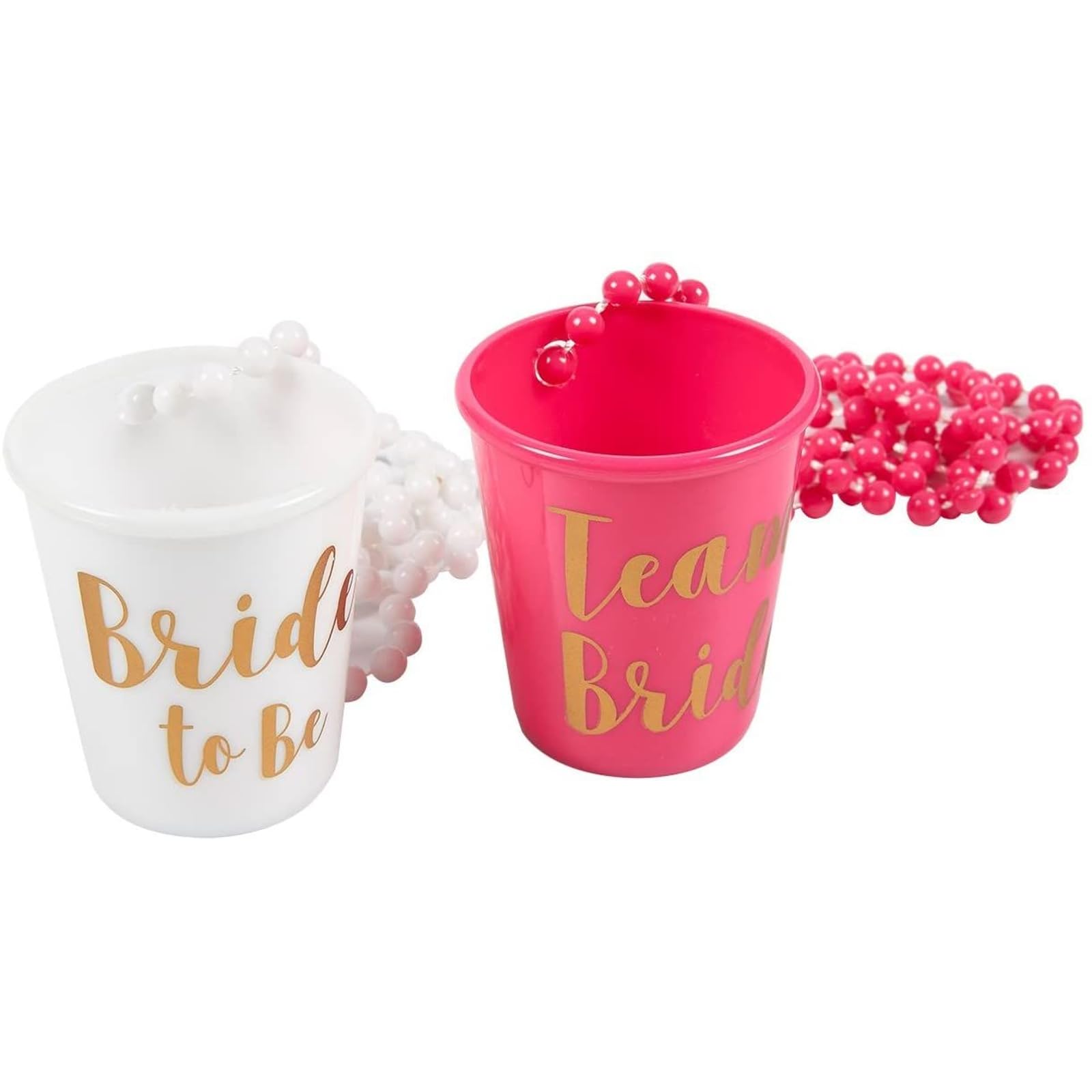 Sparkle and Bash 6-Pack Bachelorette Party Shot Glass Necklaces - Plastic Beaded Bridal Party Accessories for Bride & Bridesmaids - Hot Pink & White with Gold Lettering - 30.4 Inch Long - Perfect for Wedding Showers, Girls Night Out & Bachelorette Parties