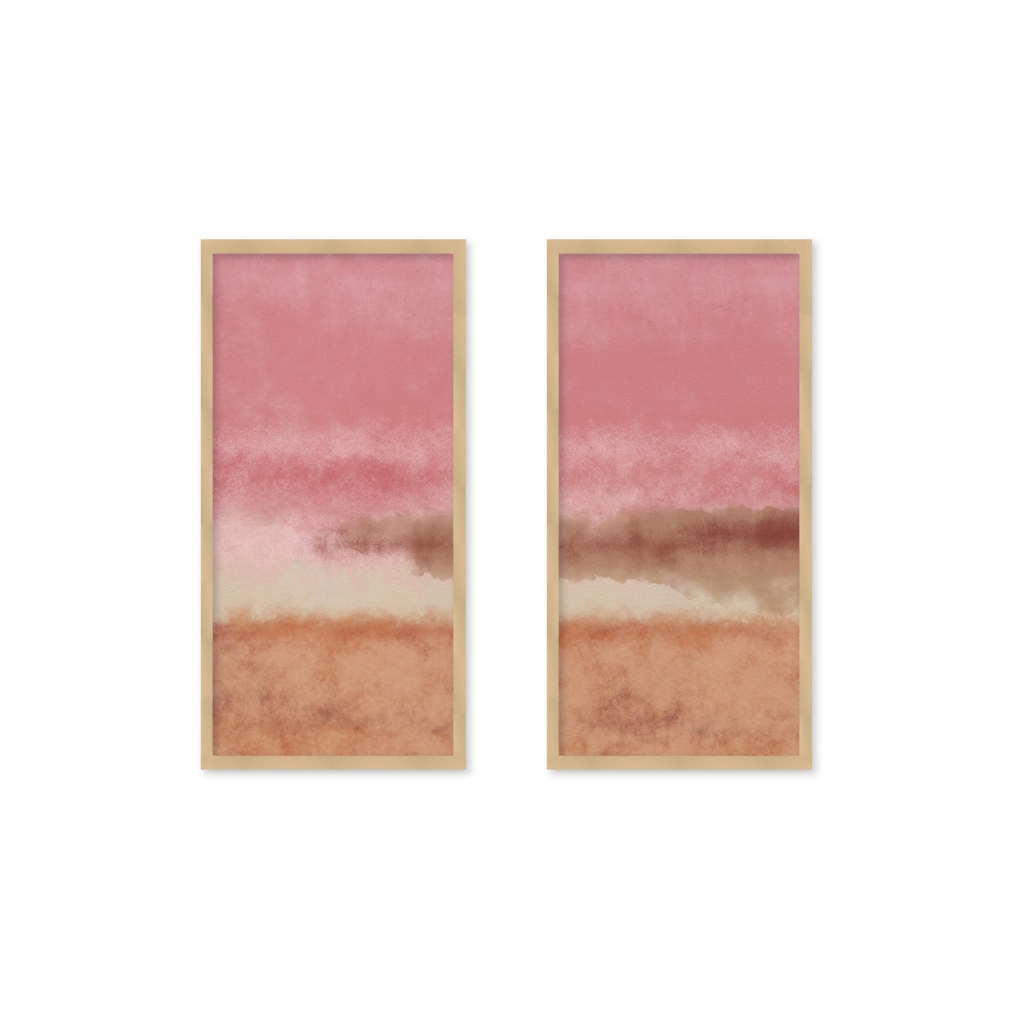 Abstract Watercolor Landscape Painting in Pastel Colors No.3 - Pink Set of 2 Framed Textured Wall Art Decor for Living Room, Bedroom & Office
