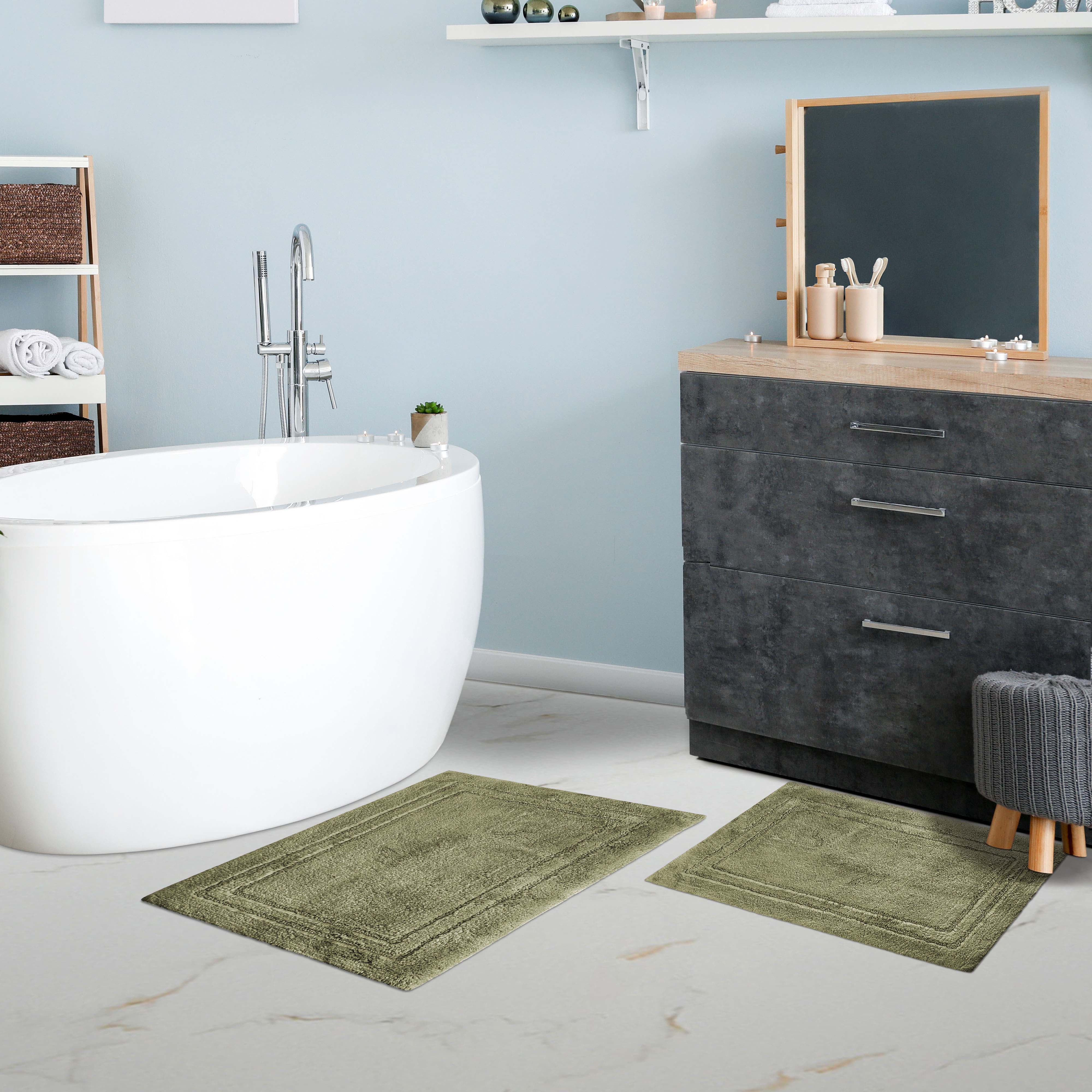Premium Cotton Non-Slip 2-Piece Bath Rug Set - Soft Absorbent Bathroom Mat for Shower, Tub & Vanity Area - Machine Washable Bath Mats for Safety and Comfort