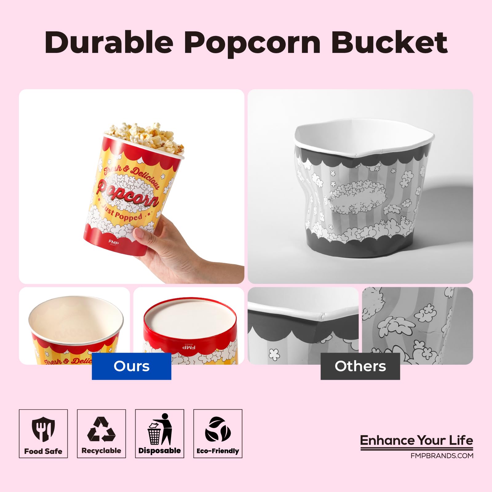 500 Pack 32 Oz Disposable Popcorn Buckets - Grease Resistant Classic Paper Bowls for Popcorn Machines, Home Theater, Movie Nights & Carnivals (Perfect for Parties, Snacks & Concession Stands)
