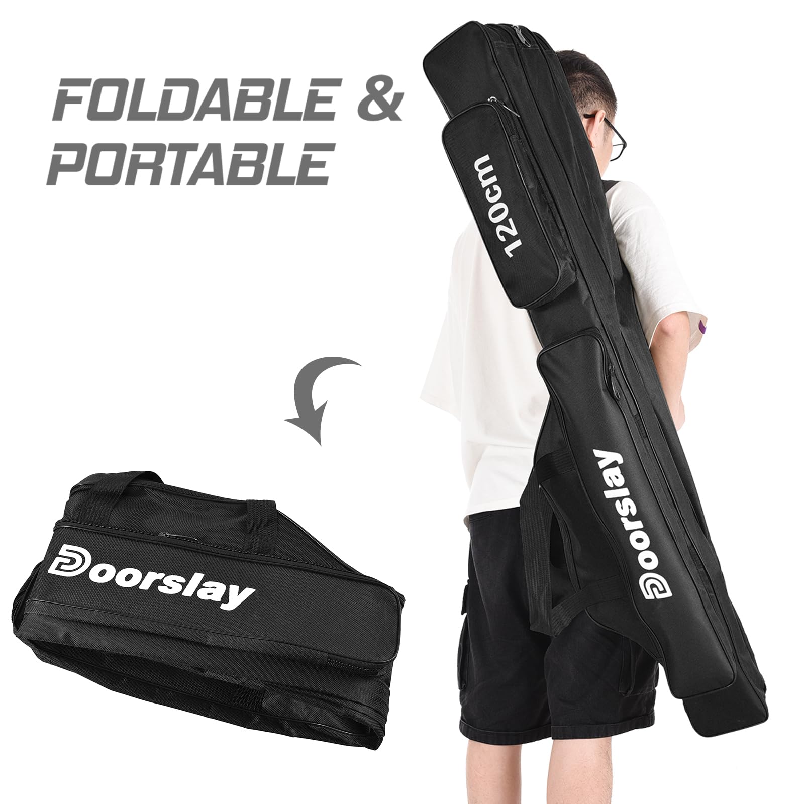 **Doorslay 3-Layer Oxford Waterproof Fishing Rod Case - Portable Folding Fishing Pole Storage Bag for Travel & Outdoor Fishing Gear - Perfect for Camping, Kayaking, and Beach Trips**