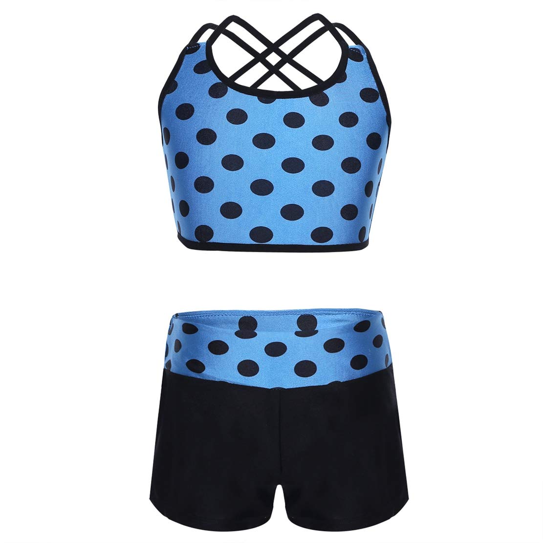 Haitryli Girls 2-Piece Workout Outfit - Polka Dot Racerback Top & Shorts Set for Dance, Gym, Swim & Sports | Cute Athletic Wear for Kids