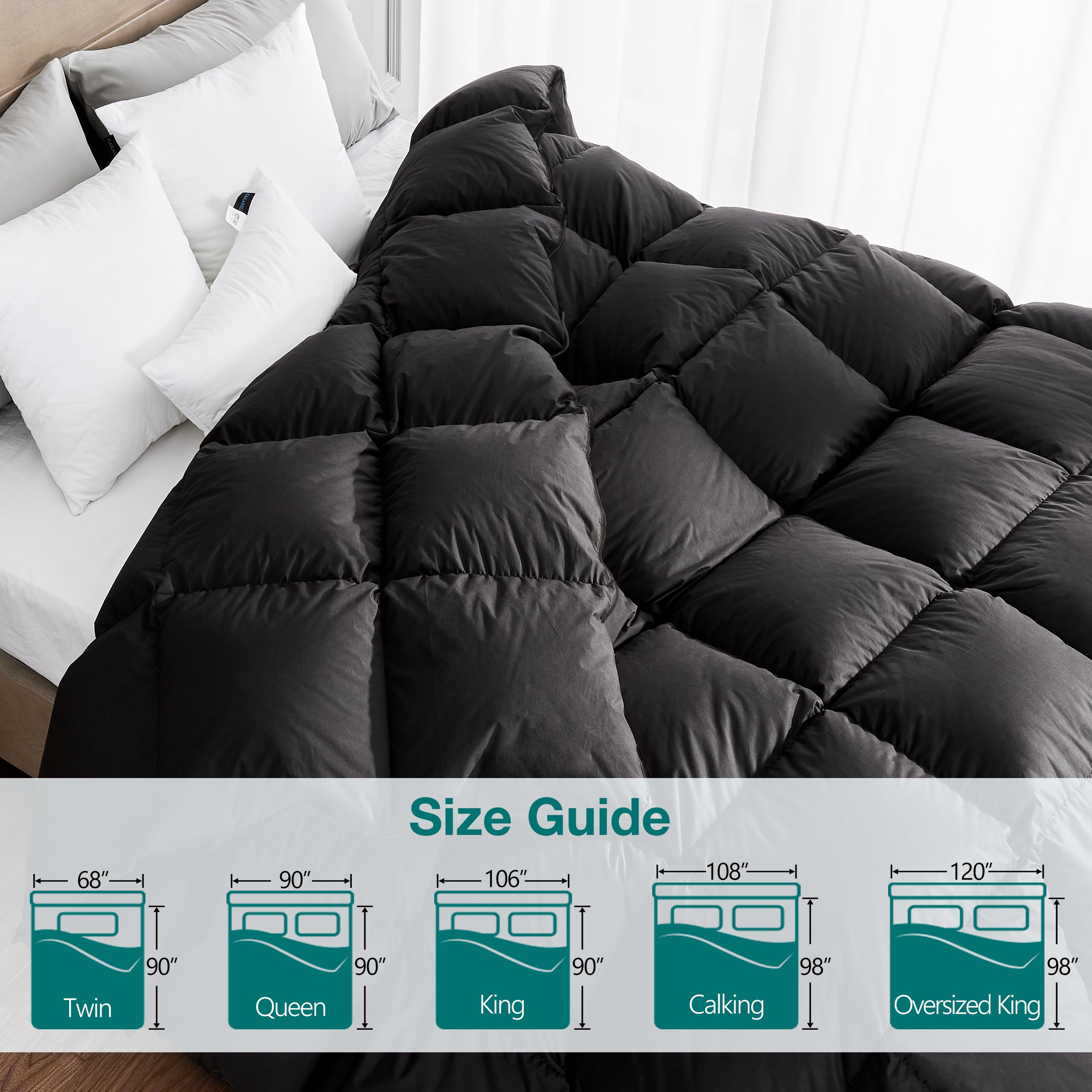 Premium Egyptian Cotton King Size Goose Down Comforter - Ultra Soft & Noiseless All Season Duvet Insert, 106