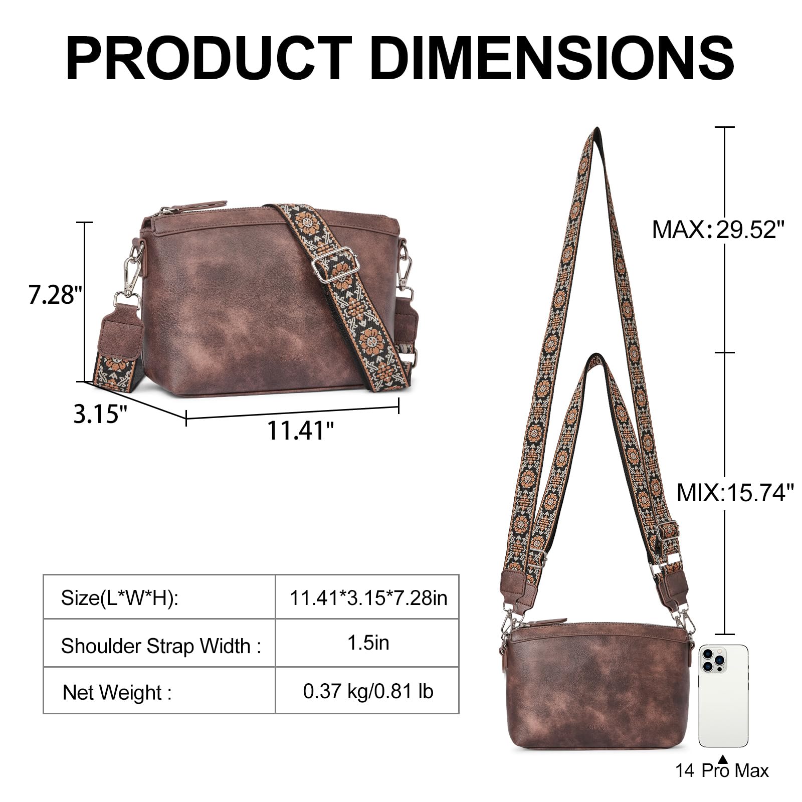 CLUCI Vegan Leather Crossbody Bags for Women - Adjustable Wide Strap Shoulder Handbag Purse | Perfect for Work, Travel & Everyday Use