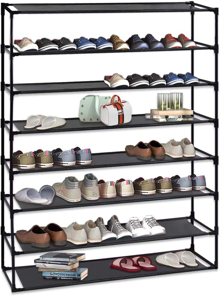 8-Tier Steel Shoe Rack with Drawer & Clothes Hanger - Space Saving Shoe Storage Organizer for Entryway, Bedroom, Closet - Free Standing Multi-Functional Shelf for Shoes, Clothes & Accessories