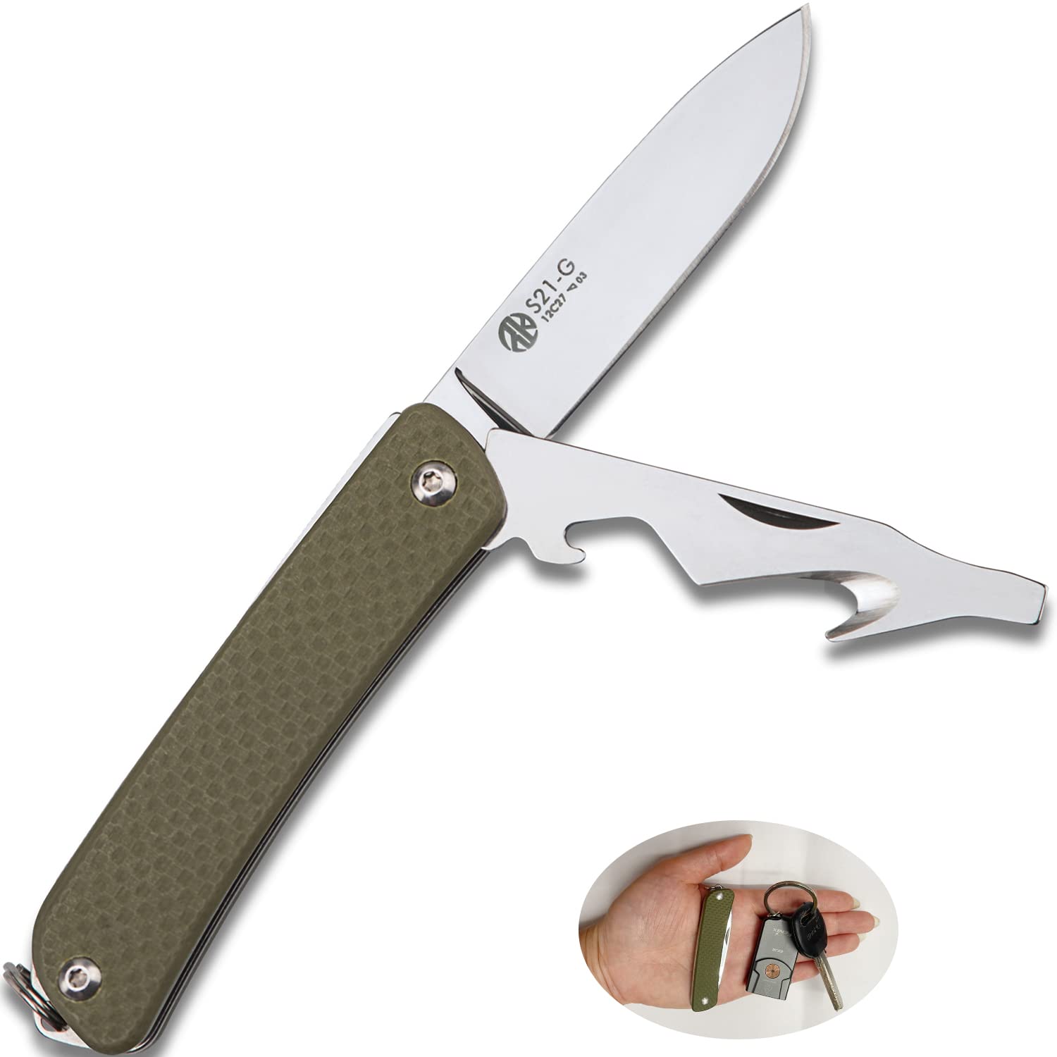 Ruike 5-in-1 Multitool Keychain Knife - 12C27 Steel Mini EDC Tactical Folding Pocket Knife with Scissors, Screwdriver & Bottle Opener - Perfect for Camping, Hiking & Outdoor Adventures