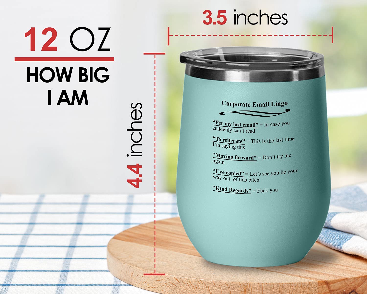Funny Hilarious Joke Employee Teal Wine Tumbler 12 Oz - Corporate Email Lingo | Perfect Office Gift for Coworkers, Boss Day & White Elephant Parties