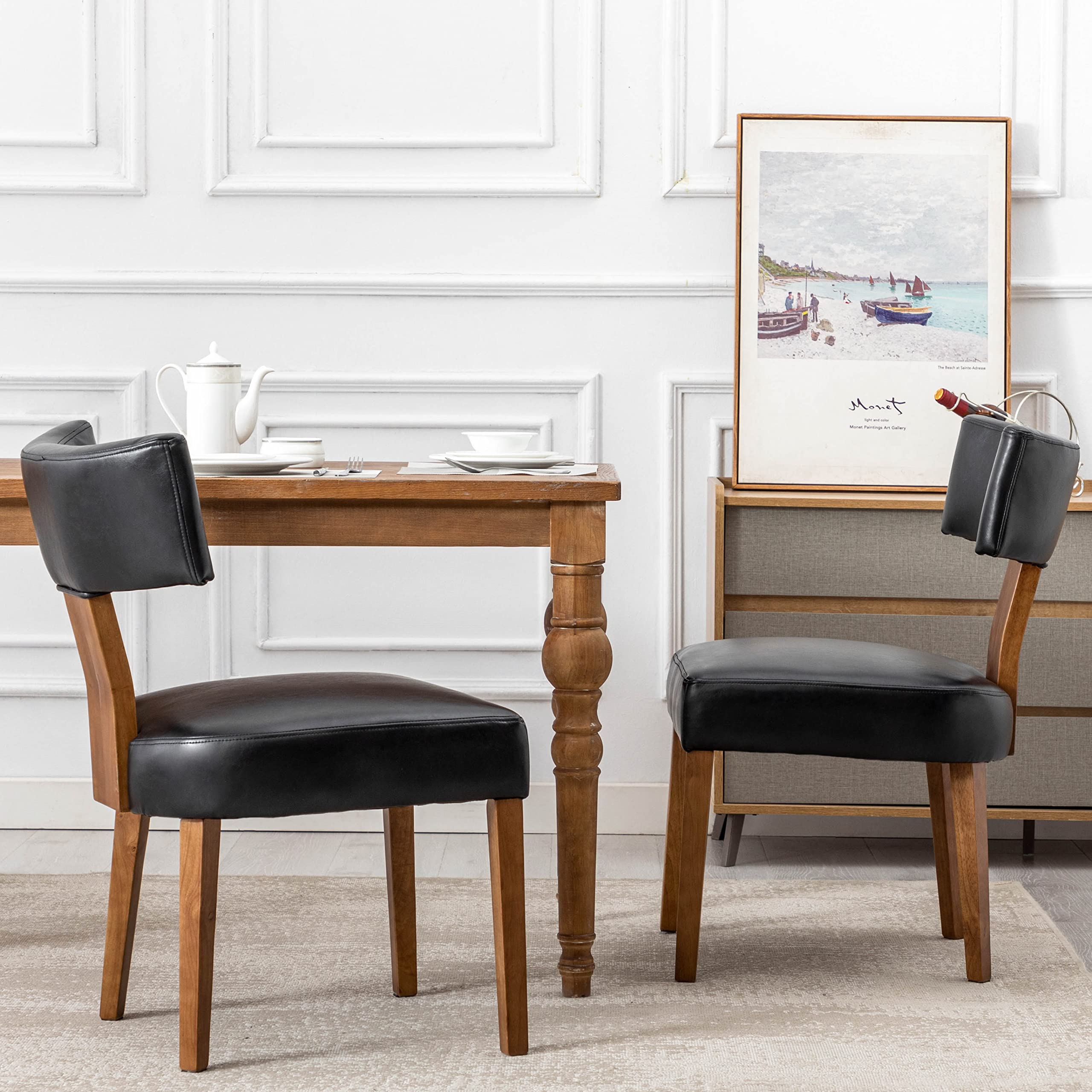 4 PU Leather Upholstered Side Chairs - Modern Armless Parson Dining Chairs with Solid Wood Frame, Black - Perfect for Kitchen, Dining Room, and Small Space Decor