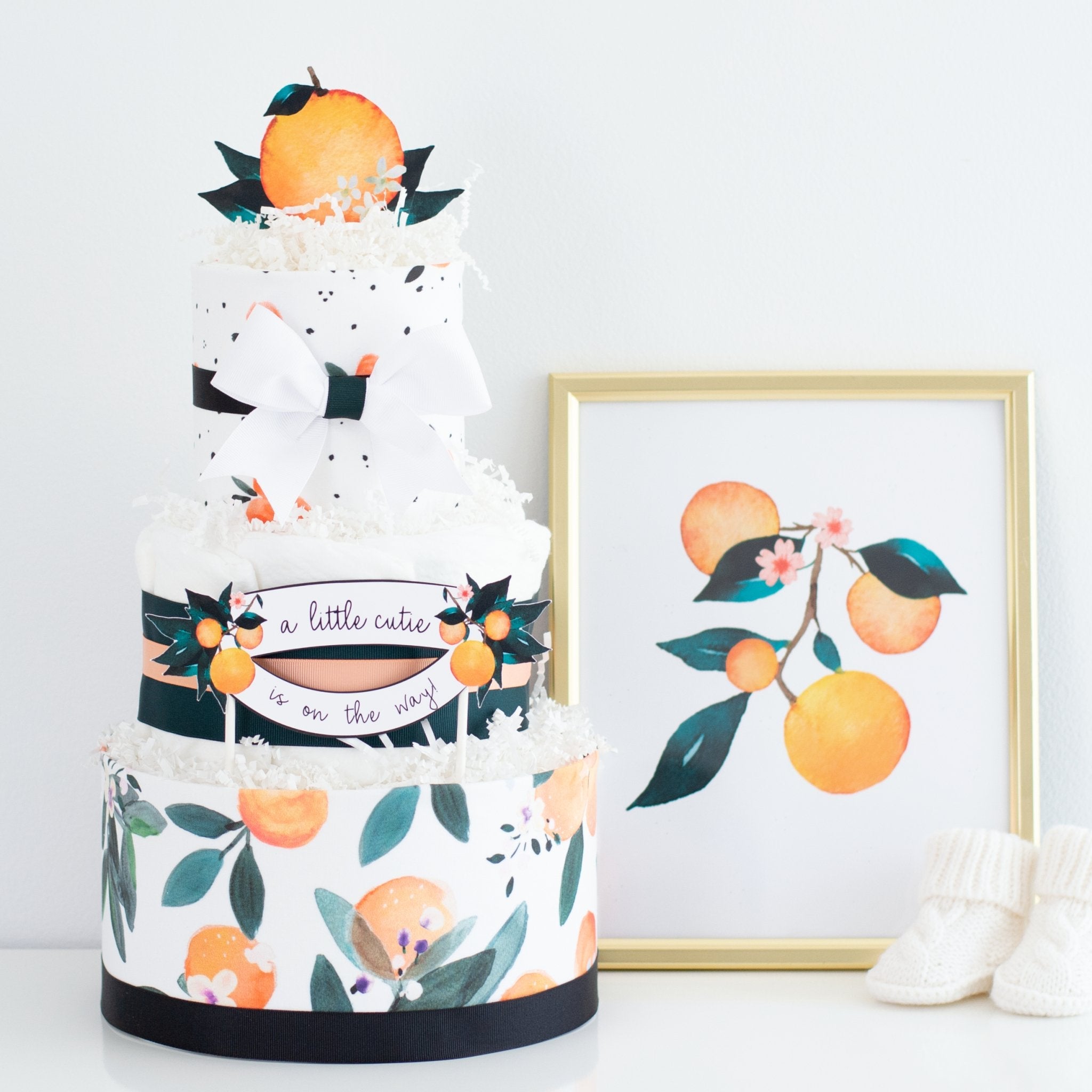Little Clementine Diaper Cake - Baby Shower Gift for Newborns | Unique Diaper Arrangement for Gender Reveal & Nursery Decor | SKU: DCBG1005