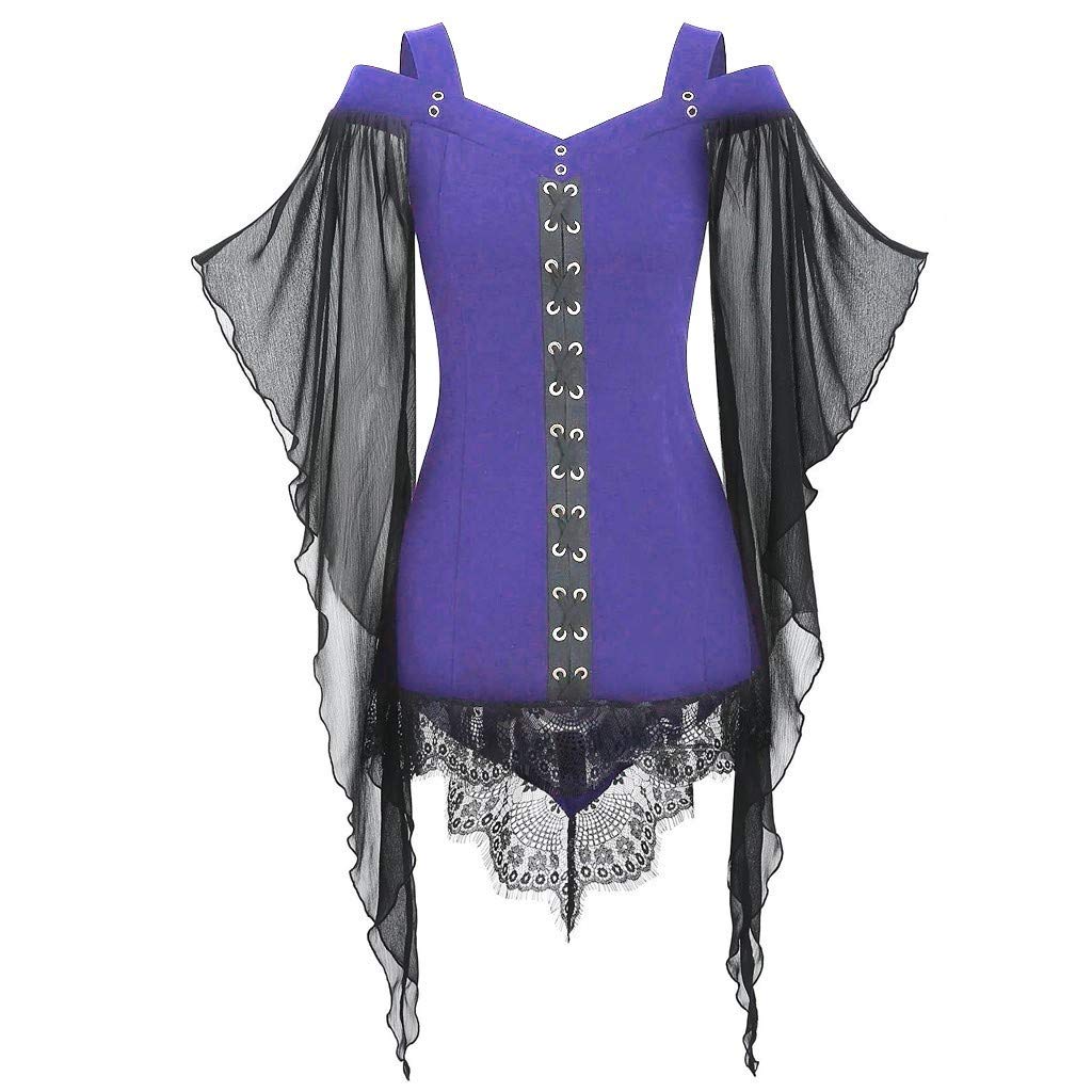 Halloween Shirts for Women - Gothic Criss Cross Sequined Butterfly Sleeve Flowy T-Shirt | Perfect for Halloween Parties, Costume Events & Gothic Fashion