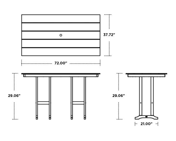 Polywood Farmhouse 37 x 72 Inch Outdoor Dining Table - Weather-Resistant & Durable for Patio, Garden, and Backyard Entertaining
