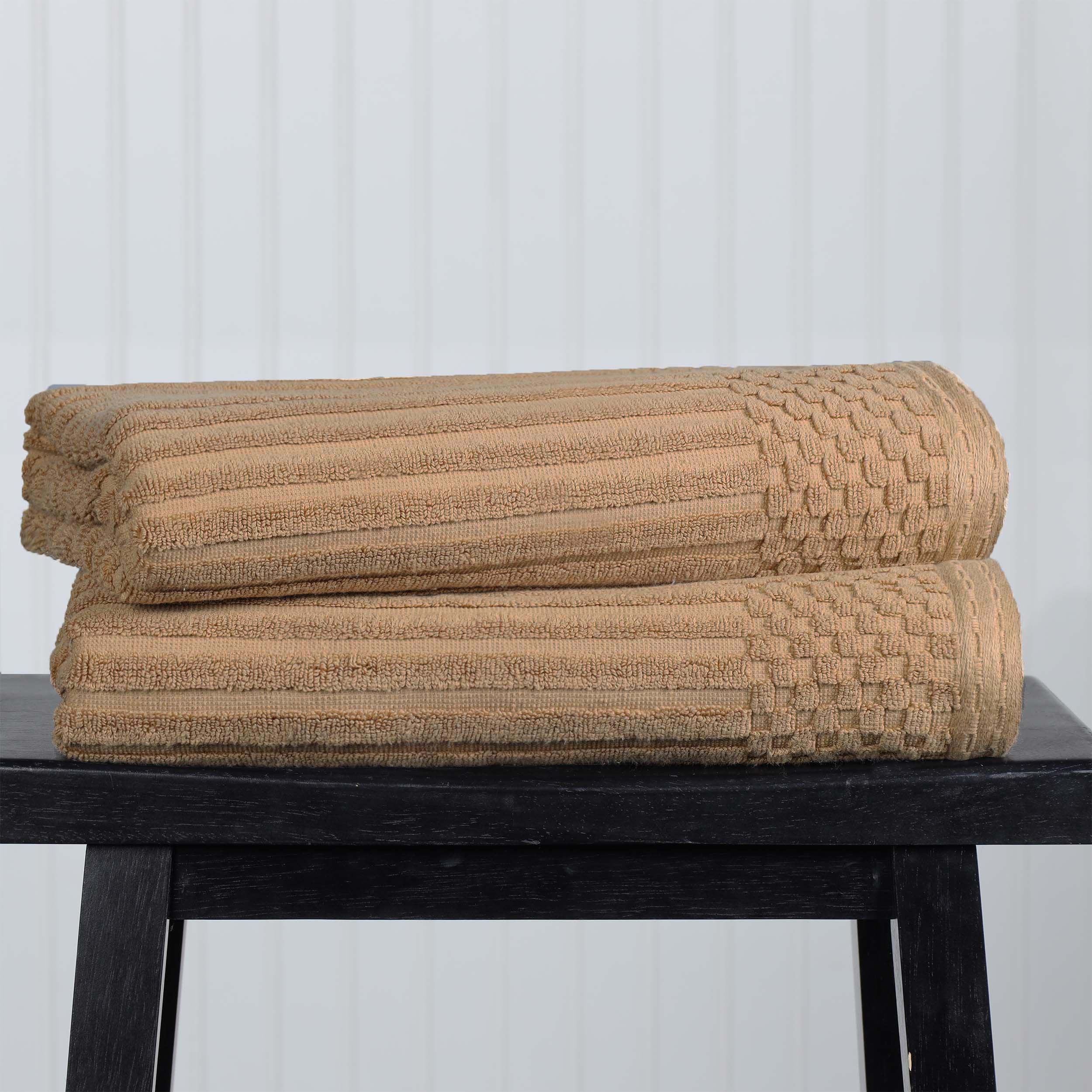 Premium Cotton Ribbed Textured Bath Towel Set - Ultra Absorbent 2-Piece Towel Collection for Spa, Bath & Luxury Home Use