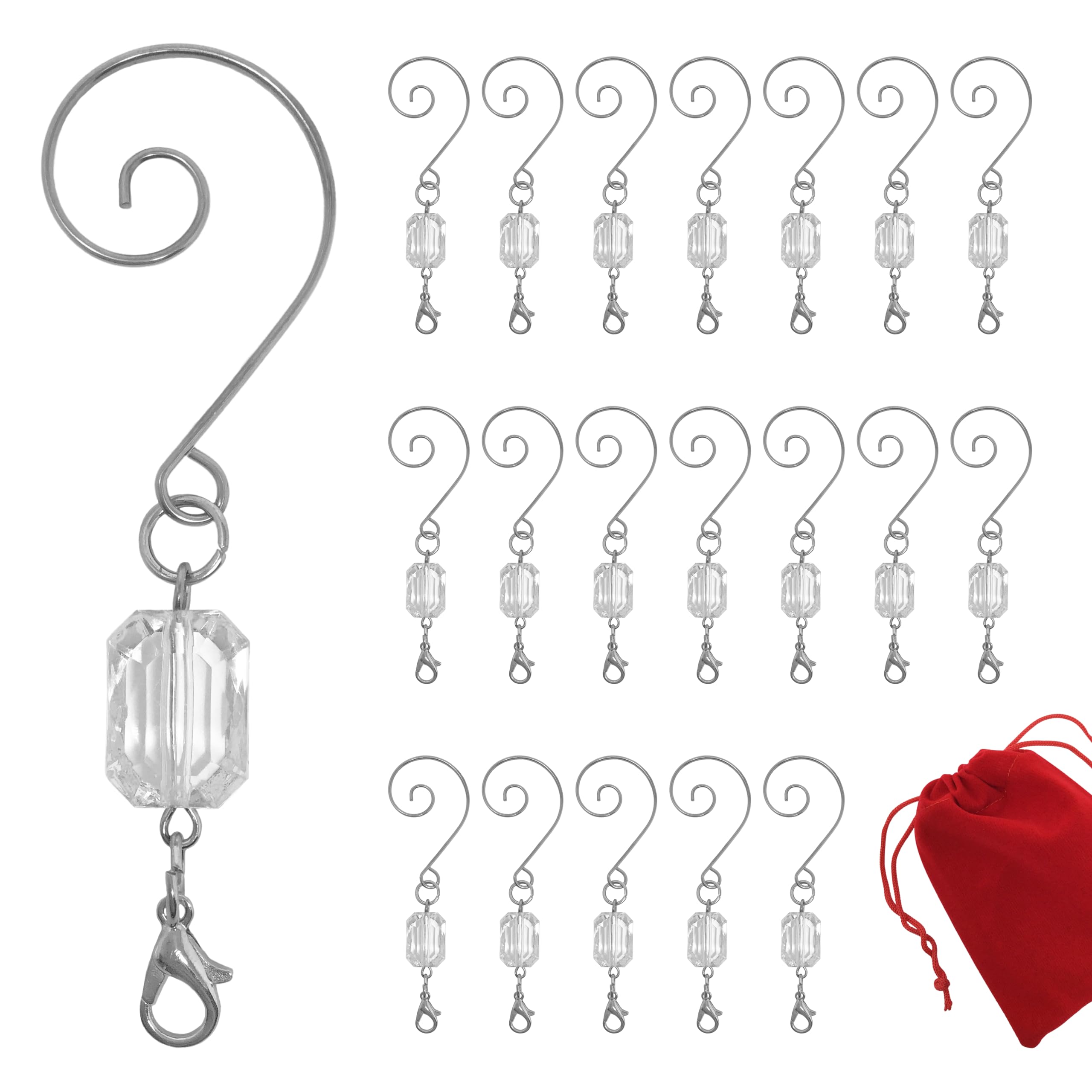 Clear Acrylic Silver Wire Christmas Ornament Hooks - Pack of 20 - Perfect for Hanging Tree Decorations, DIY Crafts & Holiday Home Decor
