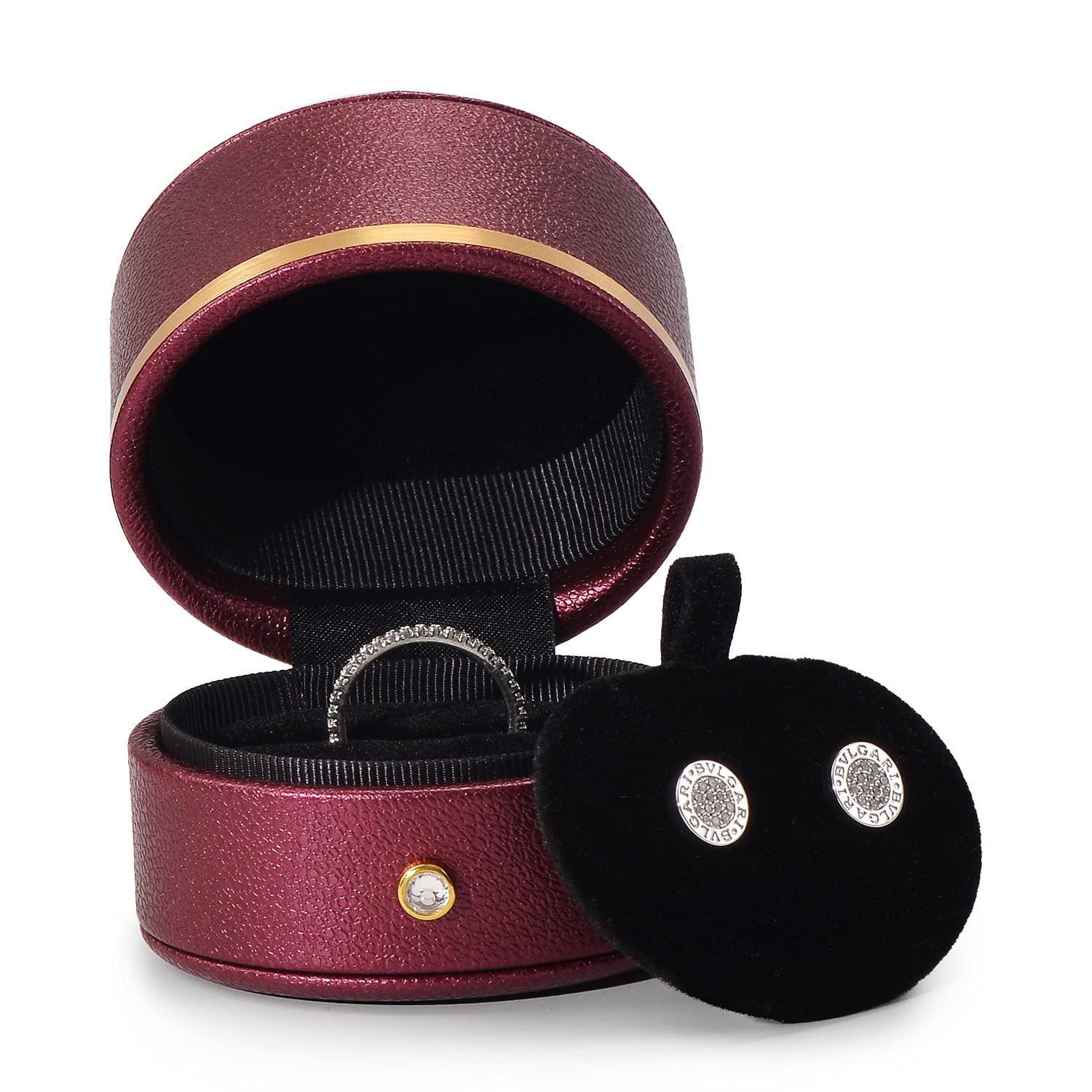 Oirlv Genuine Leather Ring Box - Elegant Engagement & Wedding Proposal Jewelry Gift Box for Rings, Earrings, Necklaces (Red Wine Color) - Perfect for Romantic Proposals, Anniversary Gifts & Jewelry Storage