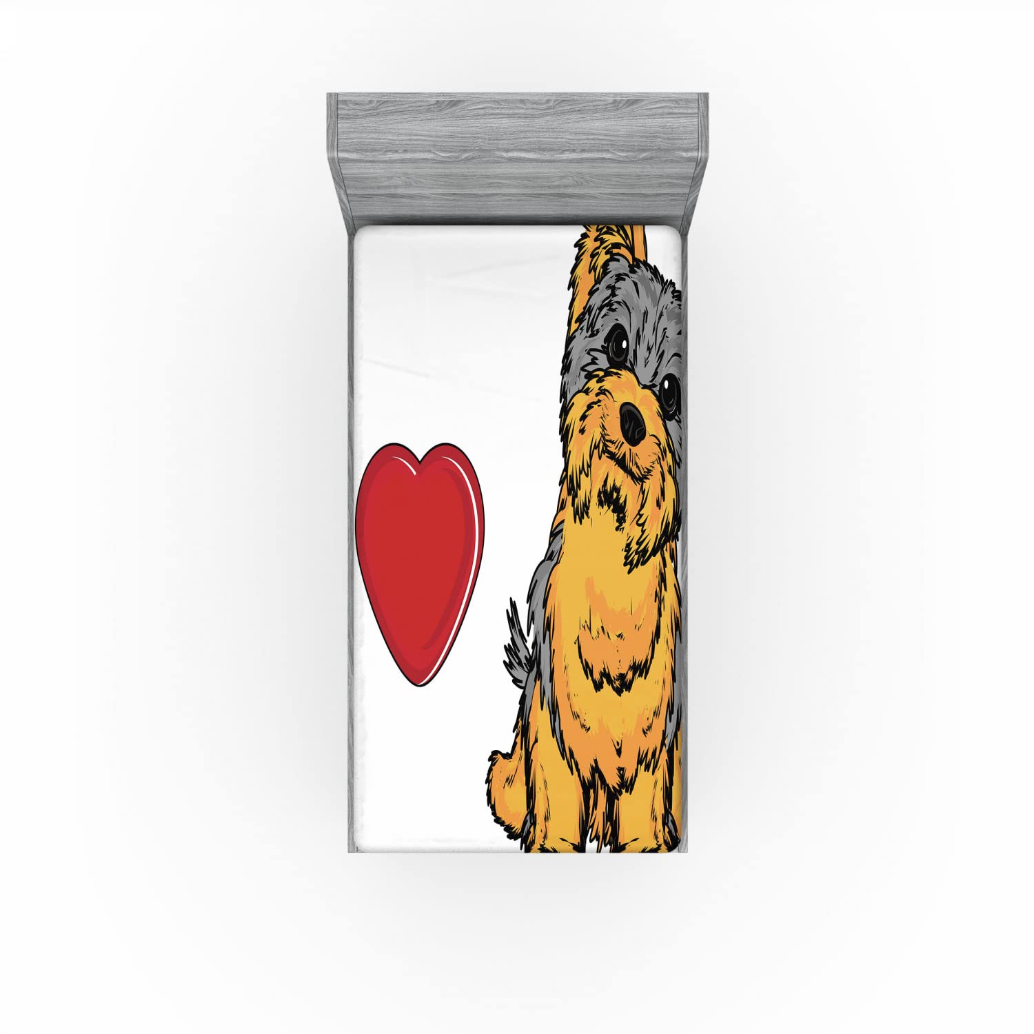 Ambesonne Yorkie Fitted Sheet - Yorkshire Terrier Dog Print, Twin Size for Cozy Bed